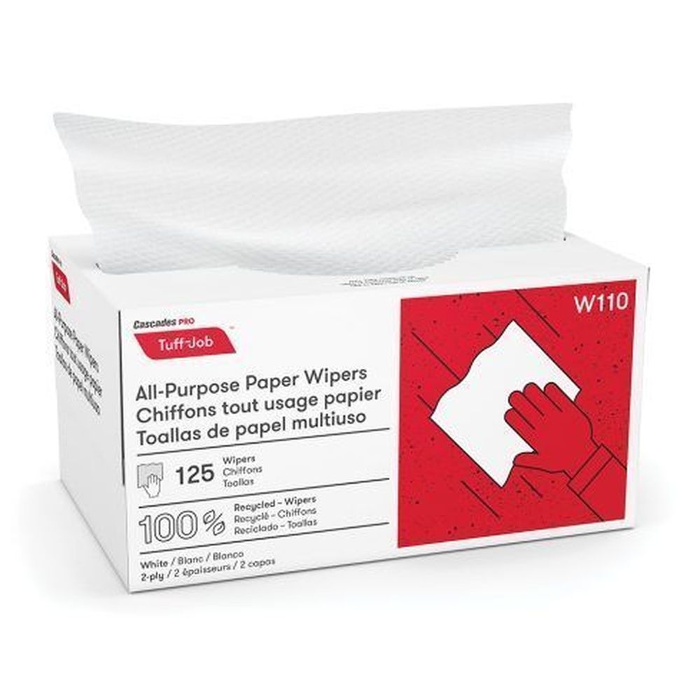 Cascades PRO Tuff-Job 10.25 x 8.1 inch 2-Ply Pop-Up White All Purpose Paper Wiper -- 2250 per case.