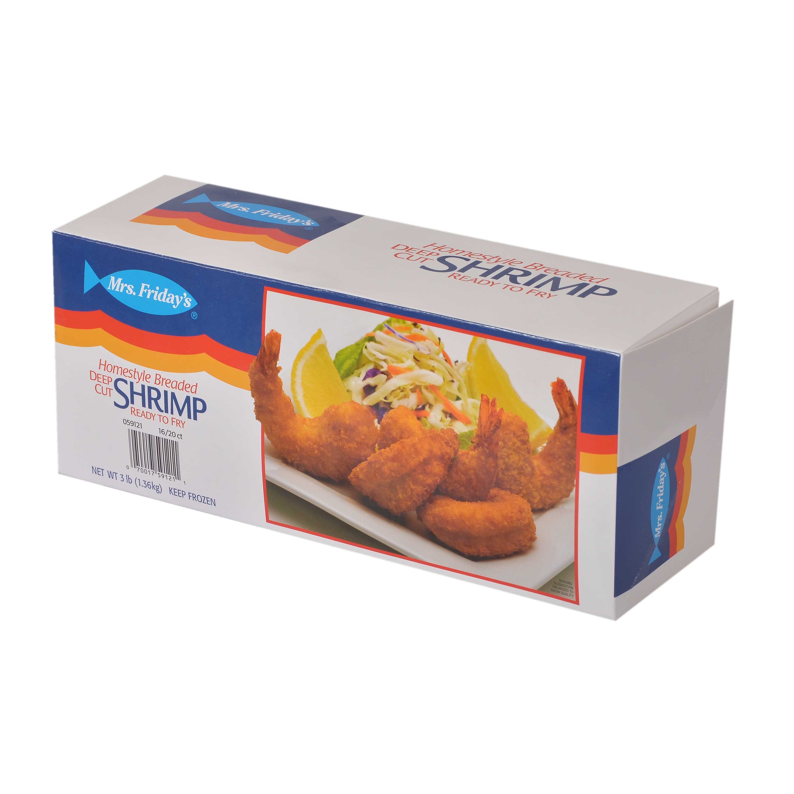 Mrs Fridays Home Style Breaded Deep Cut Shrimp - 16/20 Count, 3 Pound -- 4 per case.