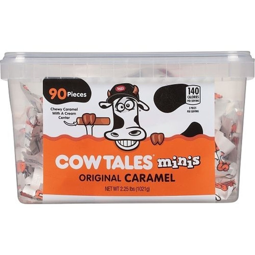 Cow Tales Minis Original Caramel Candy, 2.25 Pound Square Resealable Tub - 6 per case