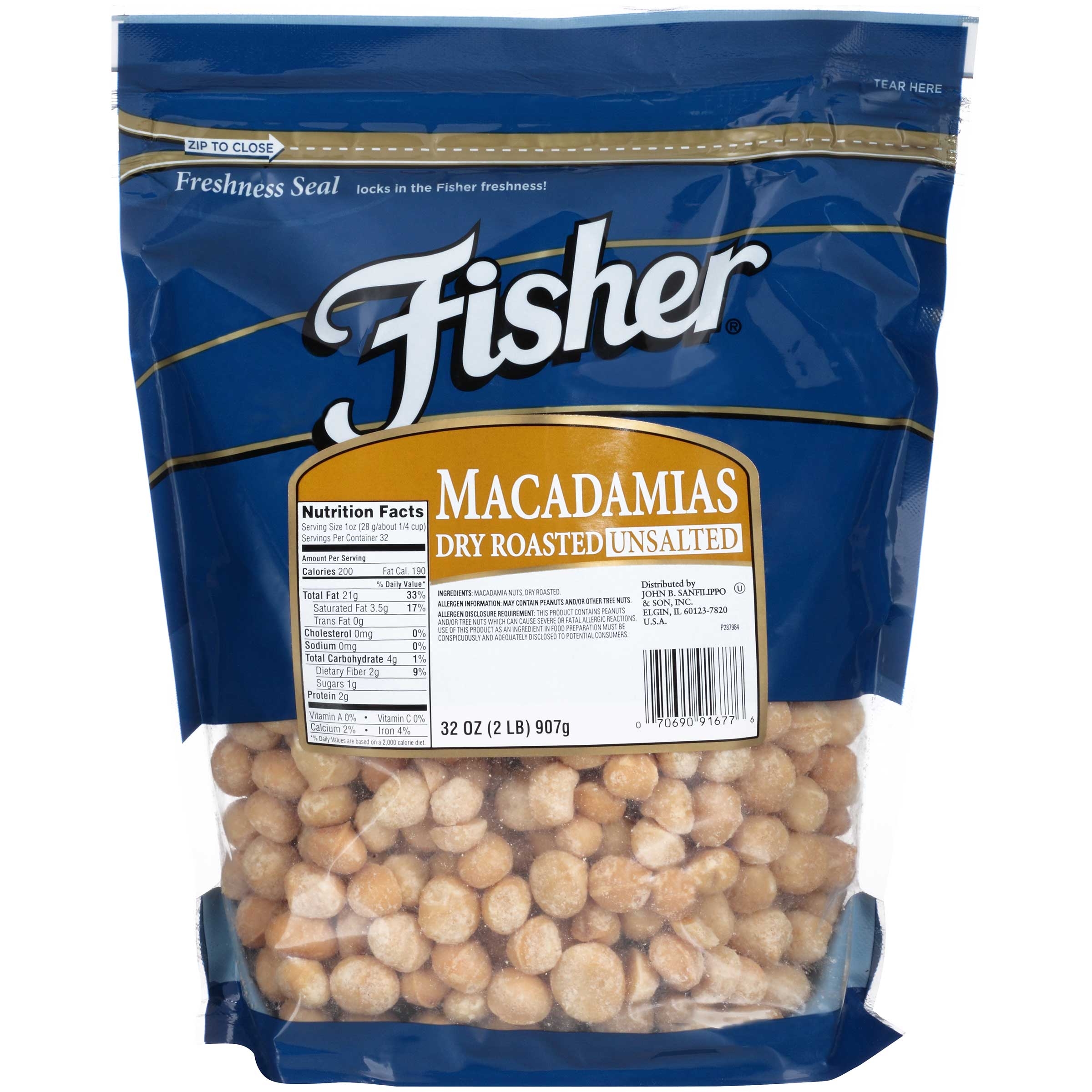 Fisher Dry Roasted Macadamia Nut, 2 Pound -- 3 per case.