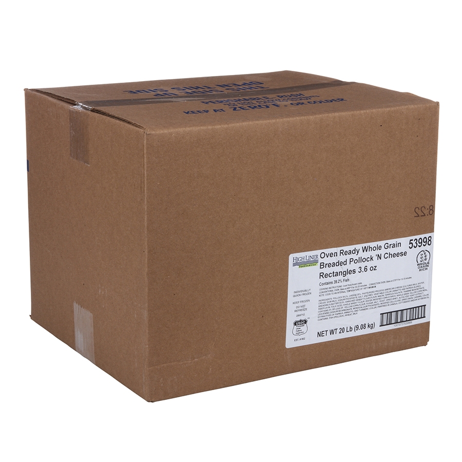 High Liner Oven Ready Whole Grain Rich Breaded Pollock and Cheese Rectangles, 20 Pound.