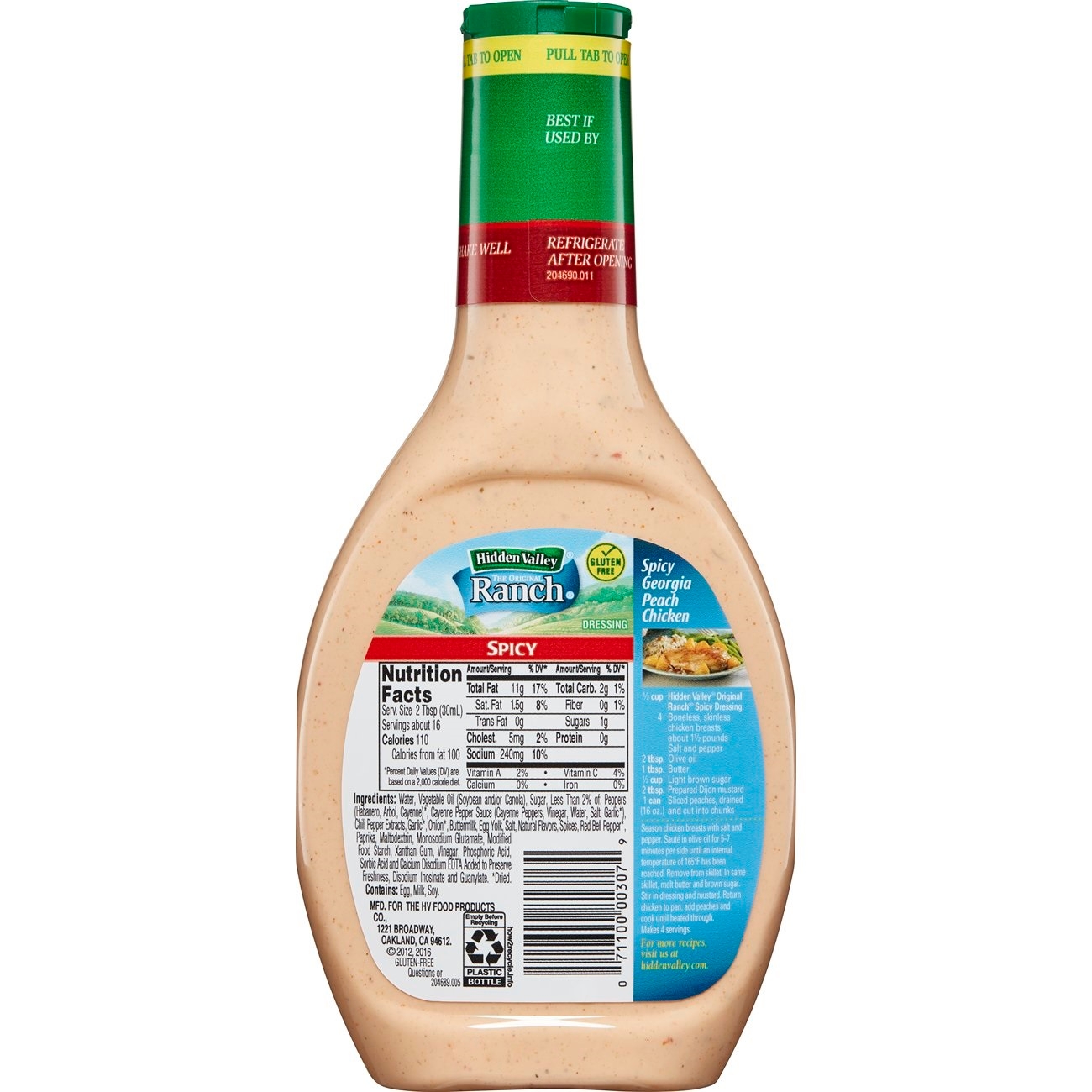 Hidden Valley Spicy Ranch Dressing, 16 Fluid Ounce Bottle -- 6 per case.