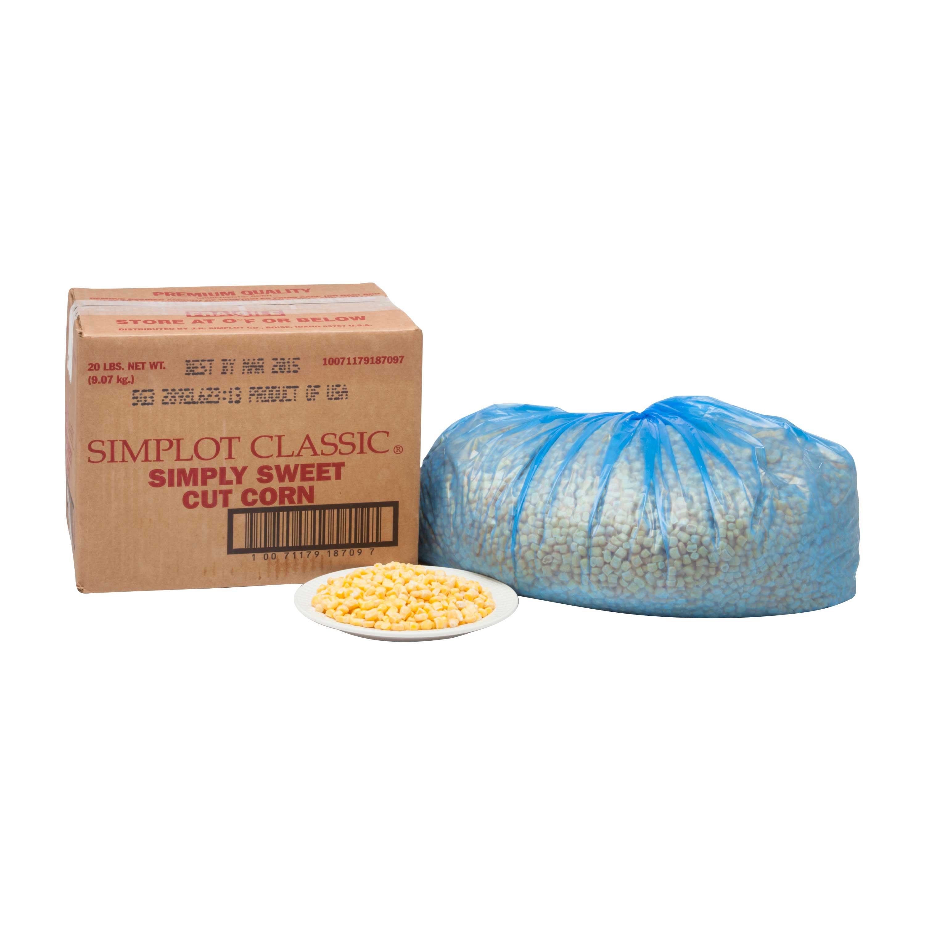 Simplot Simply Sweet Cut Corn - 20 lb. bag, 1 bag per case