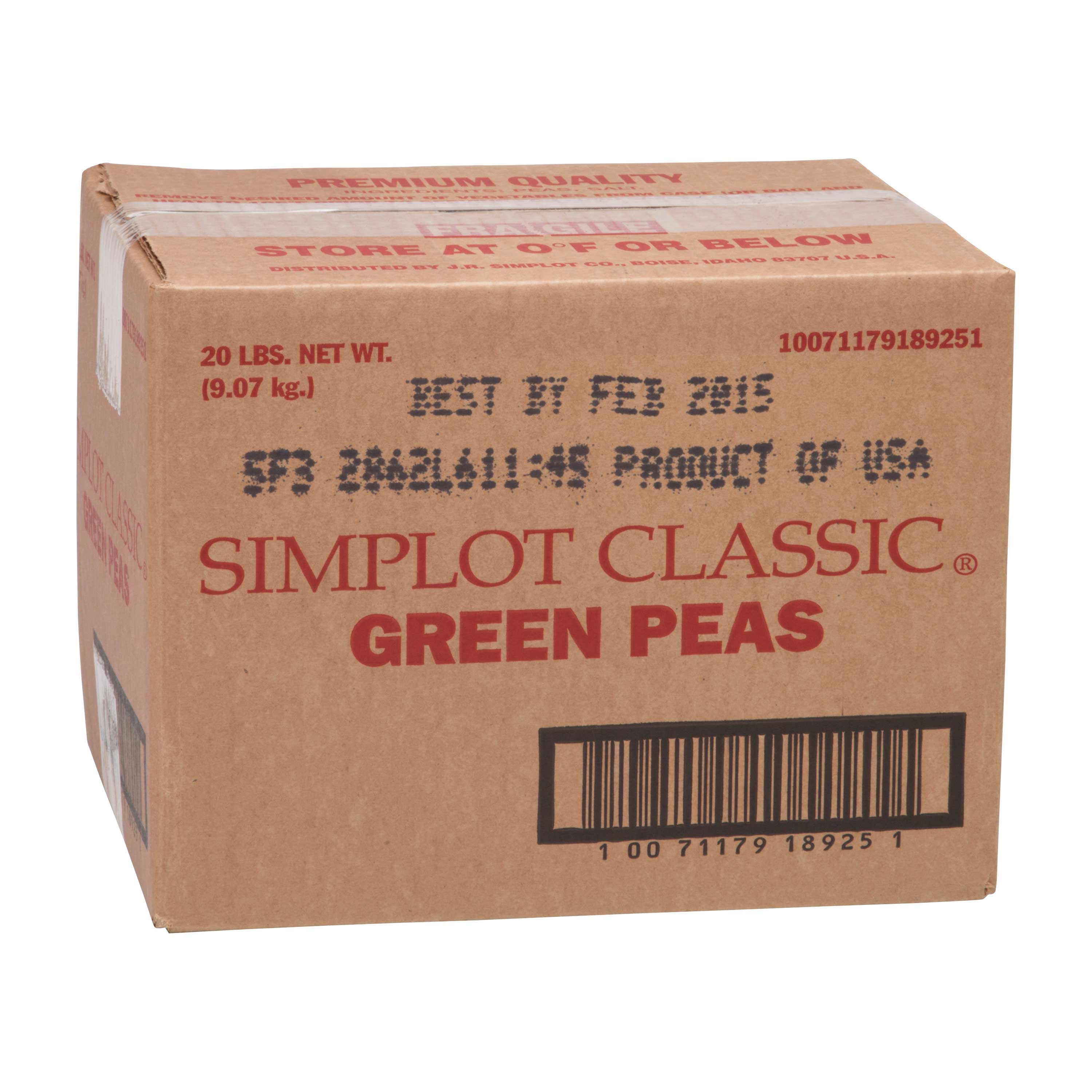 Simplot Peas - 20 lb. package, 1 package per case