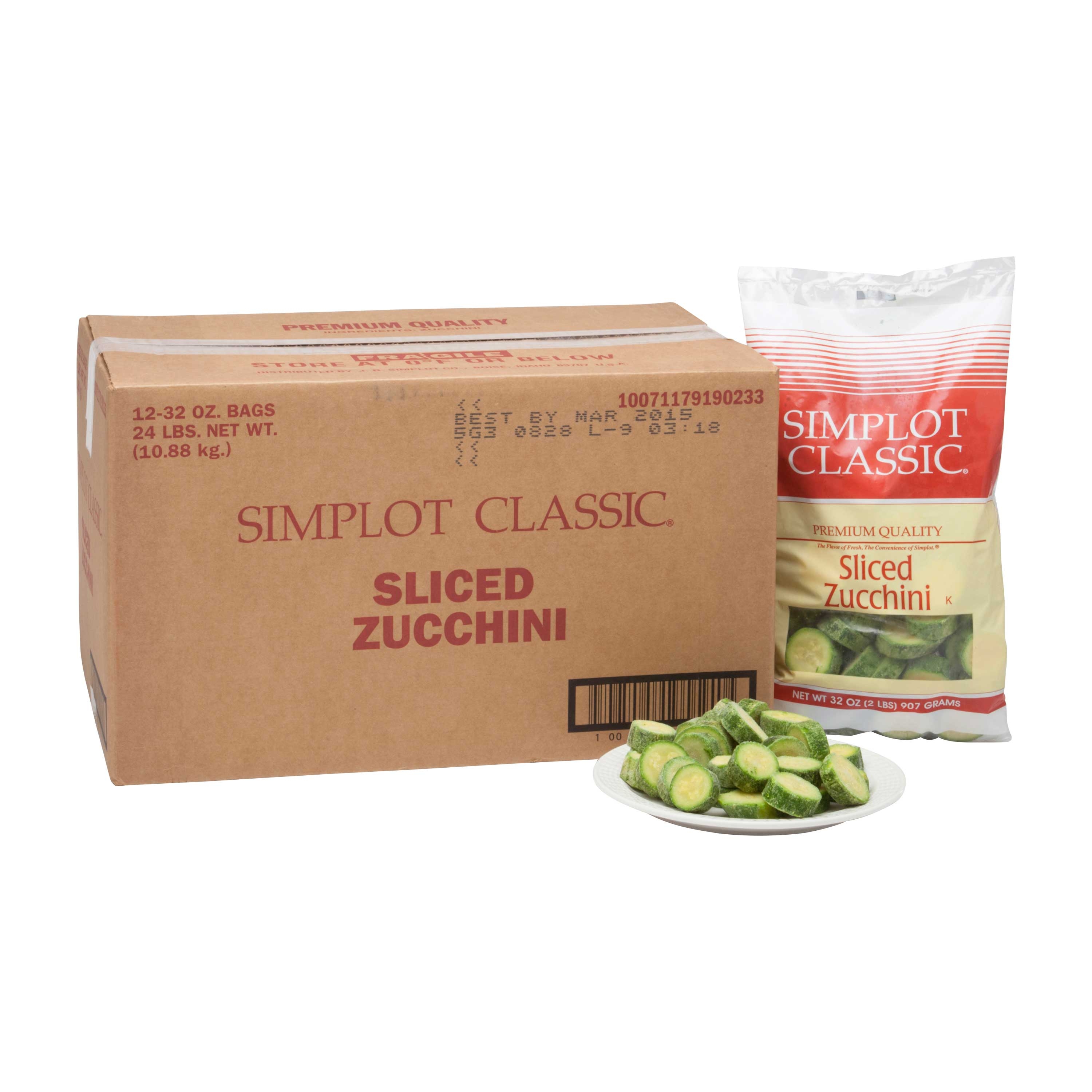 Simplot Classic Crinkle Cut Sliced Zucchini, 32 Ounce -- 12 per case.