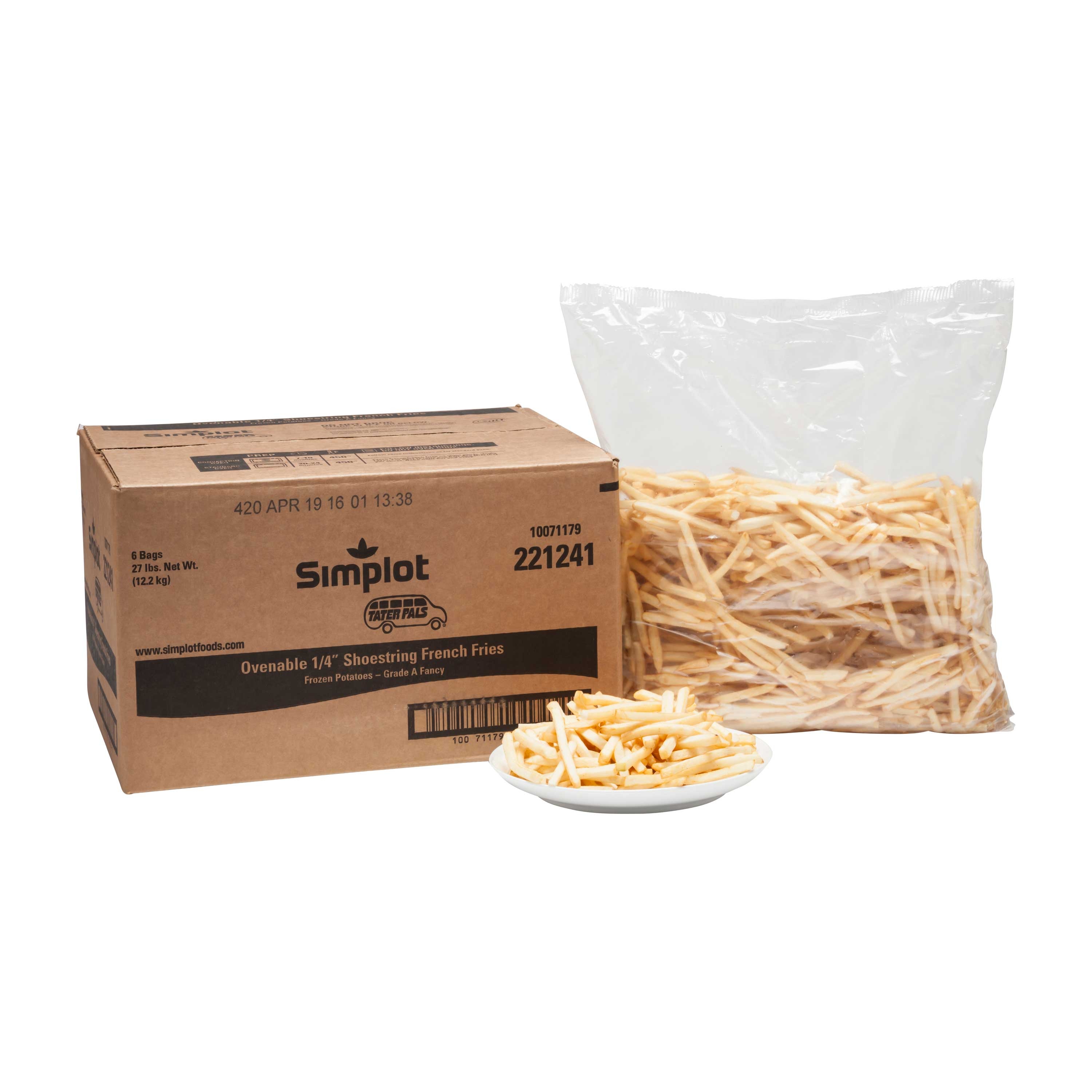 Simplot Tater Pals 1/4 Inch Shoe String Potato Fries, 4.5 Pound -- 6 per case.