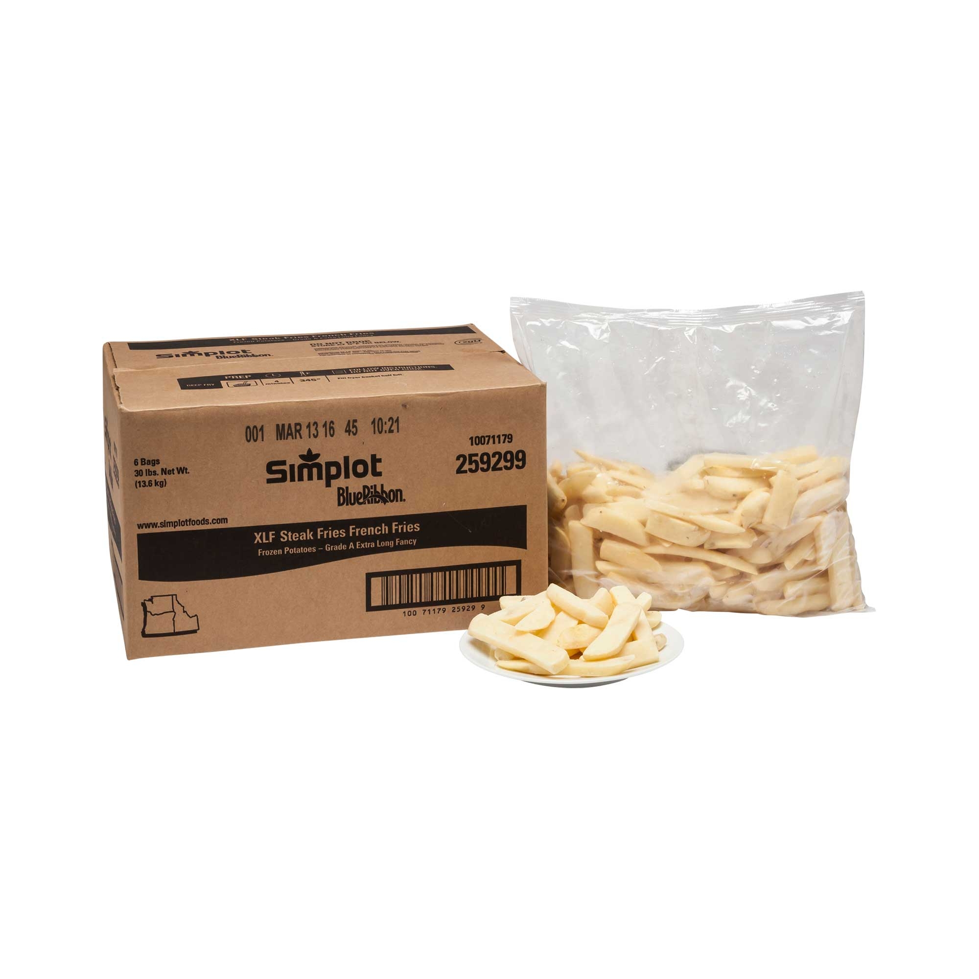 Simplot Blue Ribbon Steak Cut Potato Fries, 5 Pound -- 6 per case.
