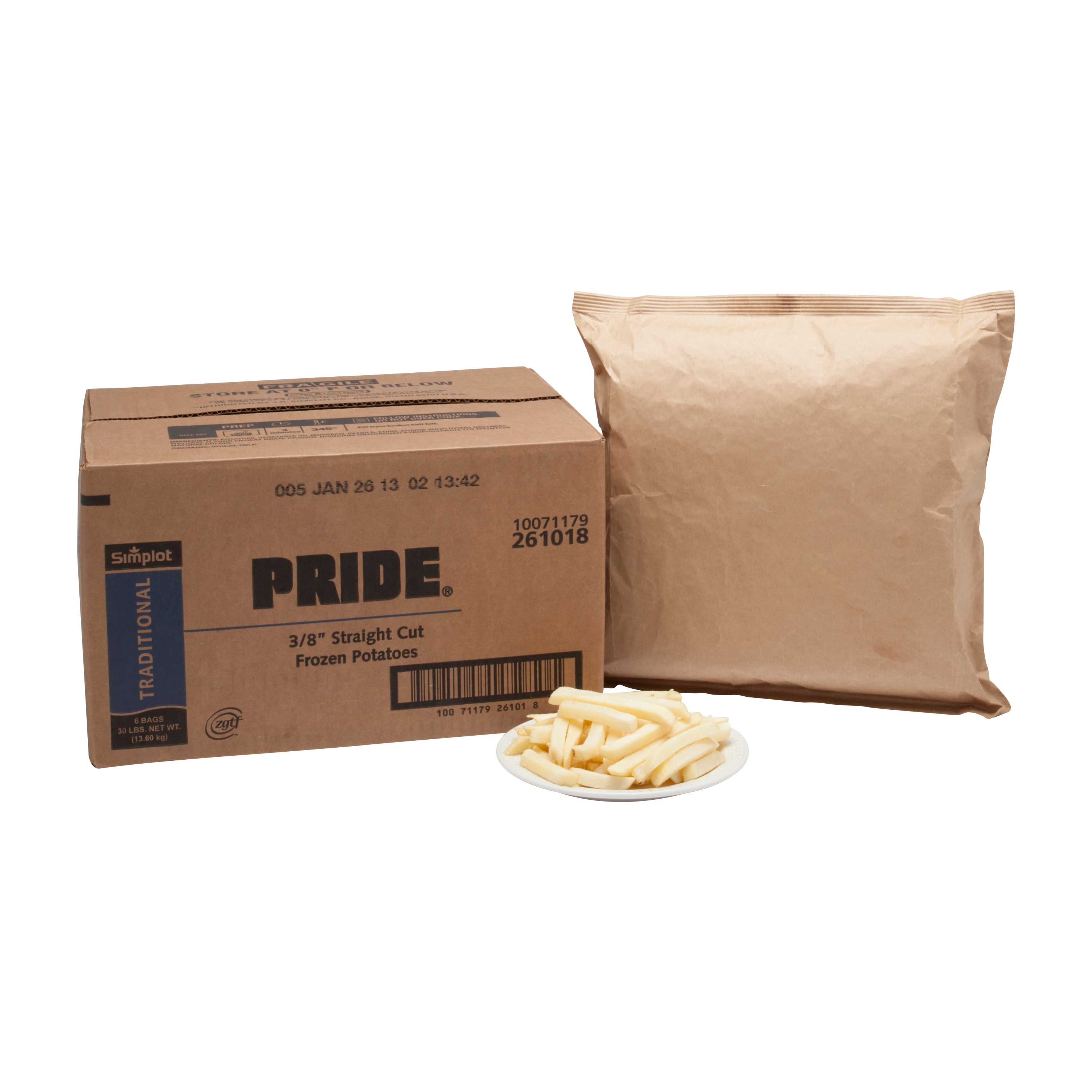 Simplot Pride 3/8 Inch Straight Cut Potato Fries, 5 Pound -- 6 per case.
