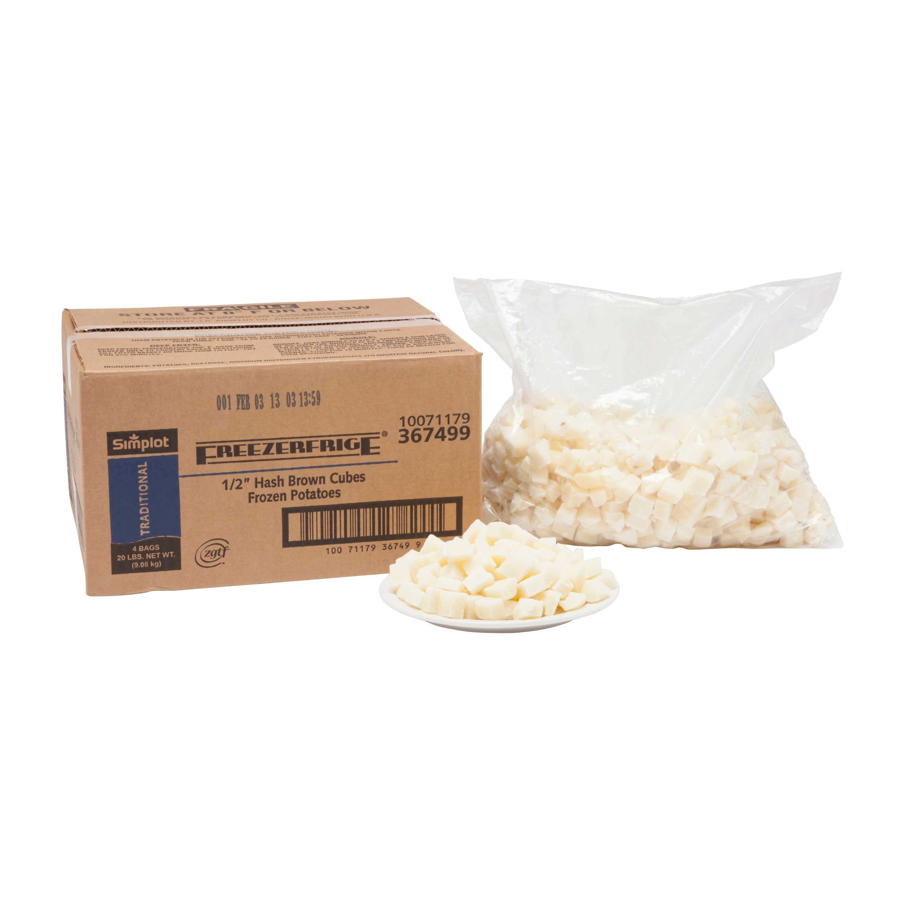 Simplot Freezerfrige 1/2 inch Cube Hash Brown Potato, 5 Pound -- 4 per case.