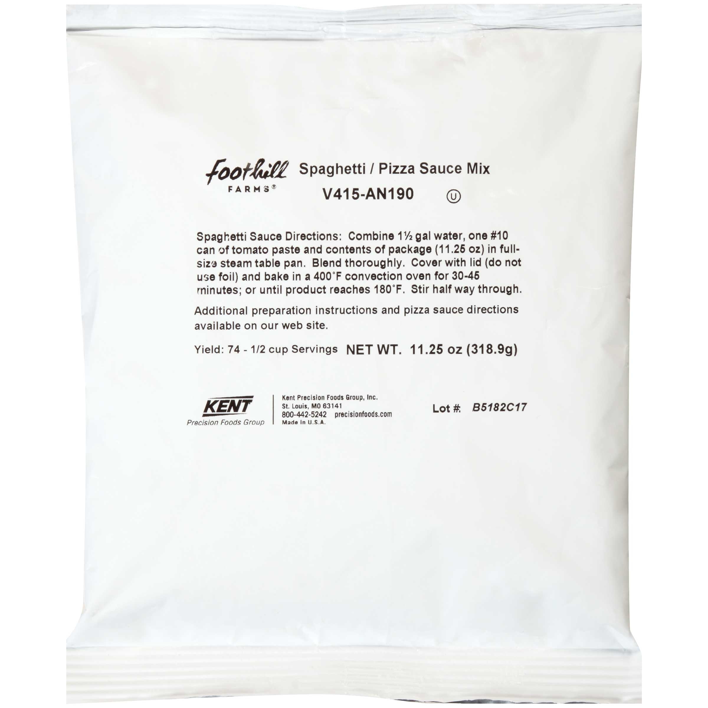 Foothill Farms Spaghetti and Pizza Sauce Mix, 11.25 Ounce -- 6 per case.