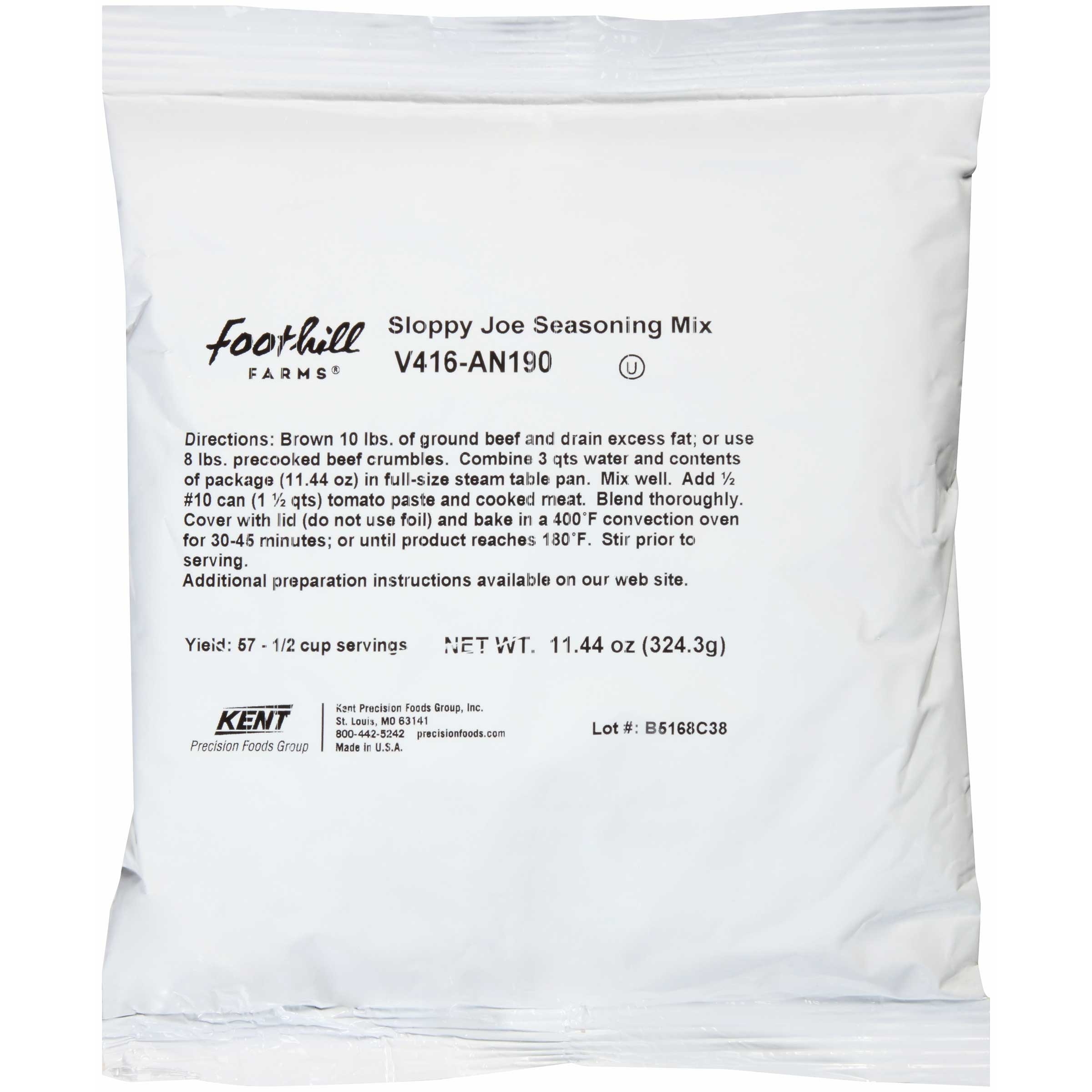 Foothill Farms Sloppy Joe Seasoning Mix, 11.44 Ounce -- 6 per case.