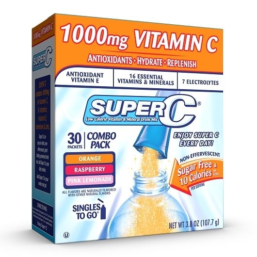 Super C Orange Raspberry Pink Lemonade Drink Mix - Singles To Go Combo Pack, 30 count -- 6 per case