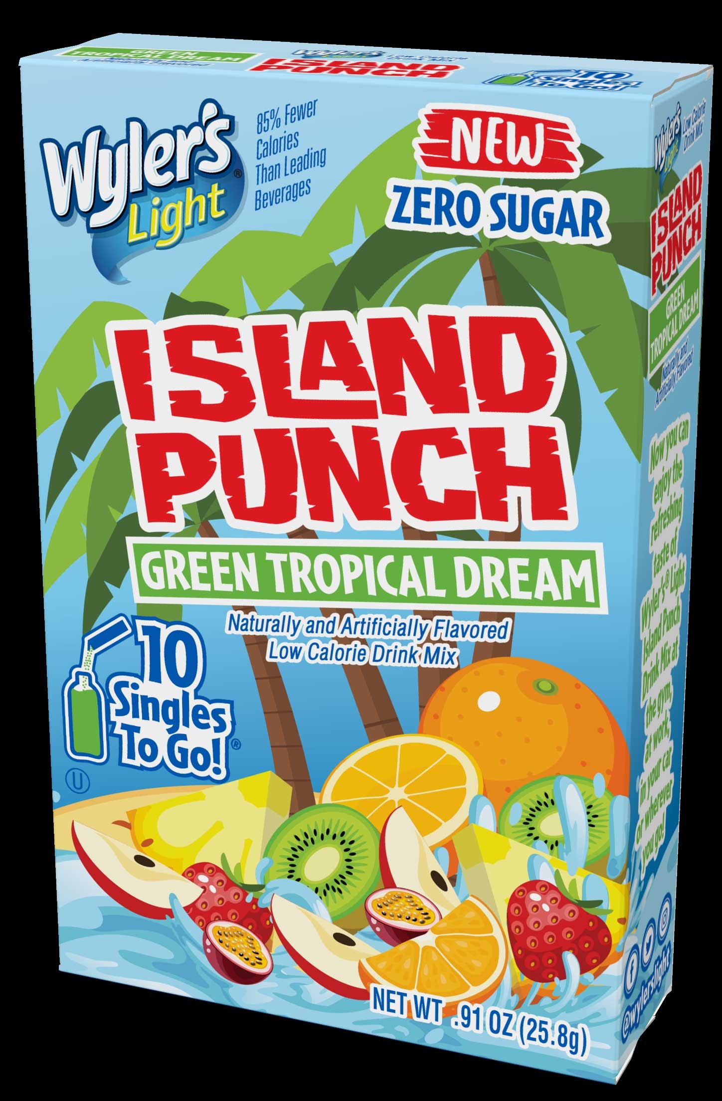 Wyler's Light Singles To Go Island Punch Green Tropical Dream Drink Mix, 0.91 Ounce -- 12 Per Case
