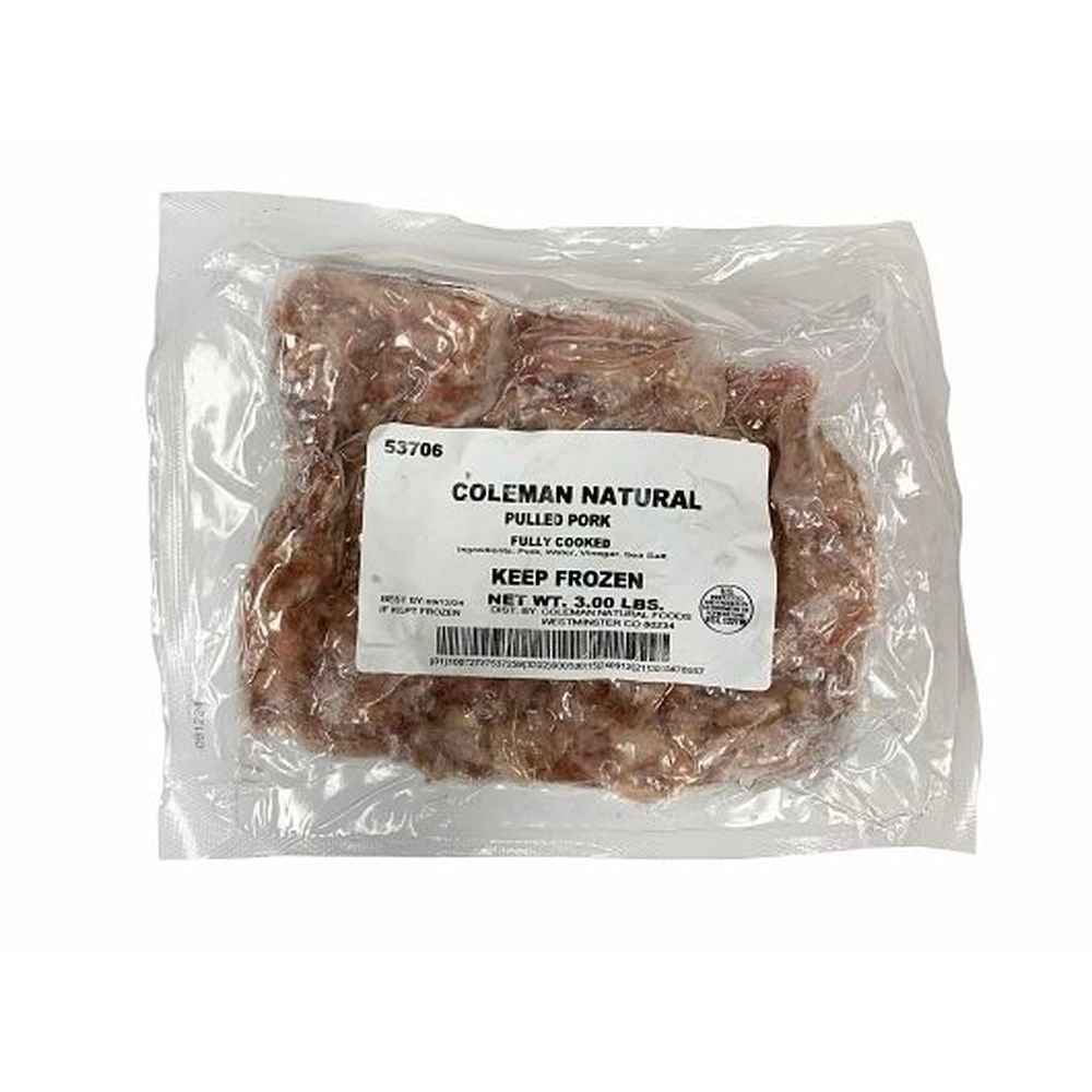 Coleman Natural Fully Cooked Unsauced Pulled Pork, 3 Pound - 4 per case