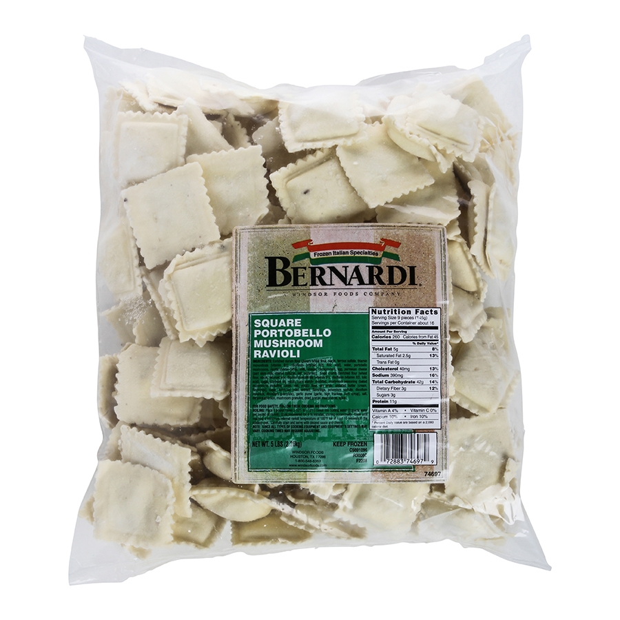 Windsor Bernardi Portobello Mushroom Square Ravioli, 5 Pound -- 2 per case.