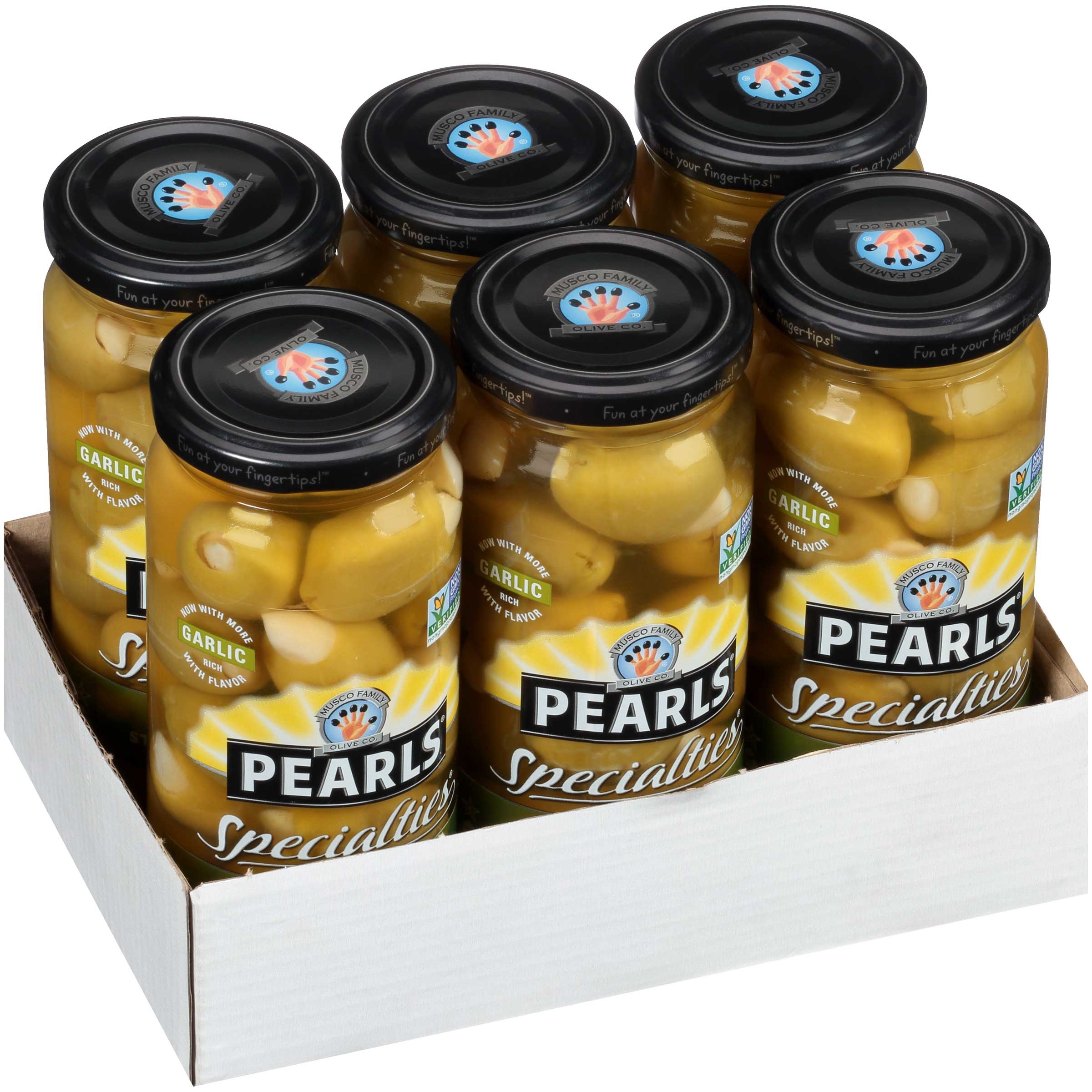 Pearls Garlic Stuffed Queen Olives, 7 Ounce -- 6 per case.