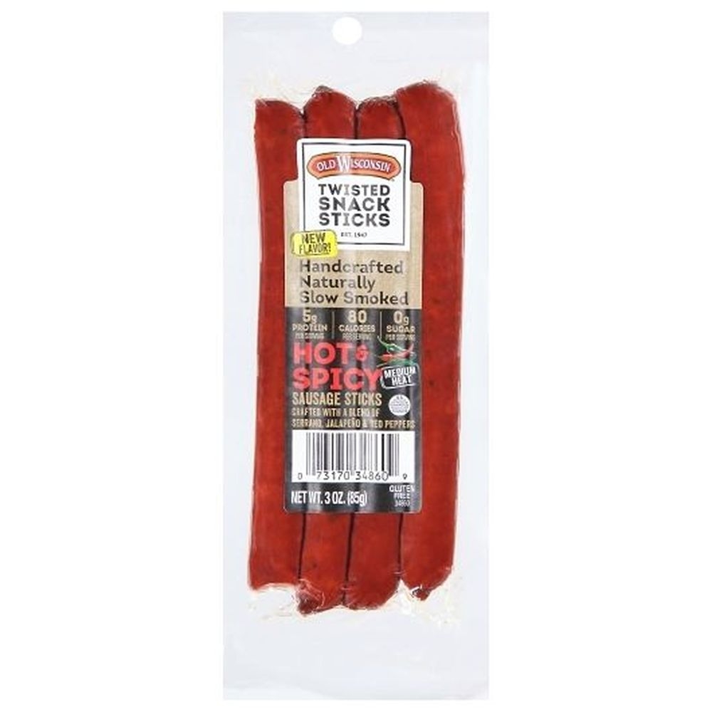 Old Wisconsin Hot and Spicy Twisted Link Snack Sticks, 3 Ounce -- 56 per case