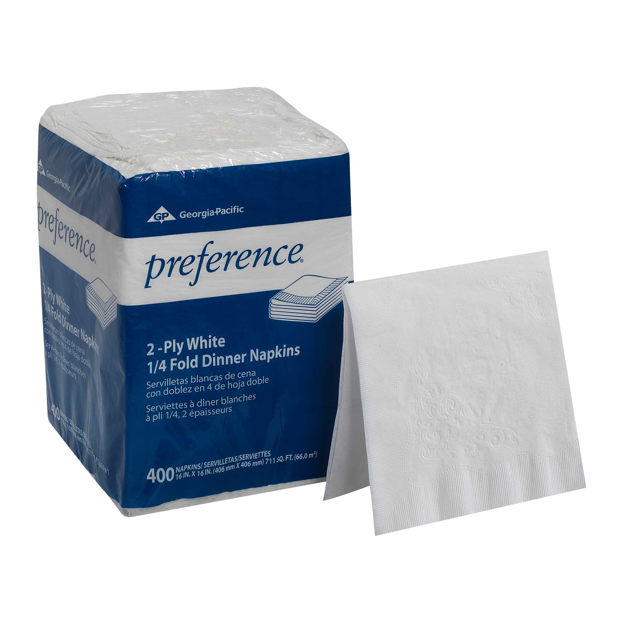 Preference White 2 Ply 1/4 Fold Paper Dinner Napkin, 16 X 16 inch -- 3200 per case.
