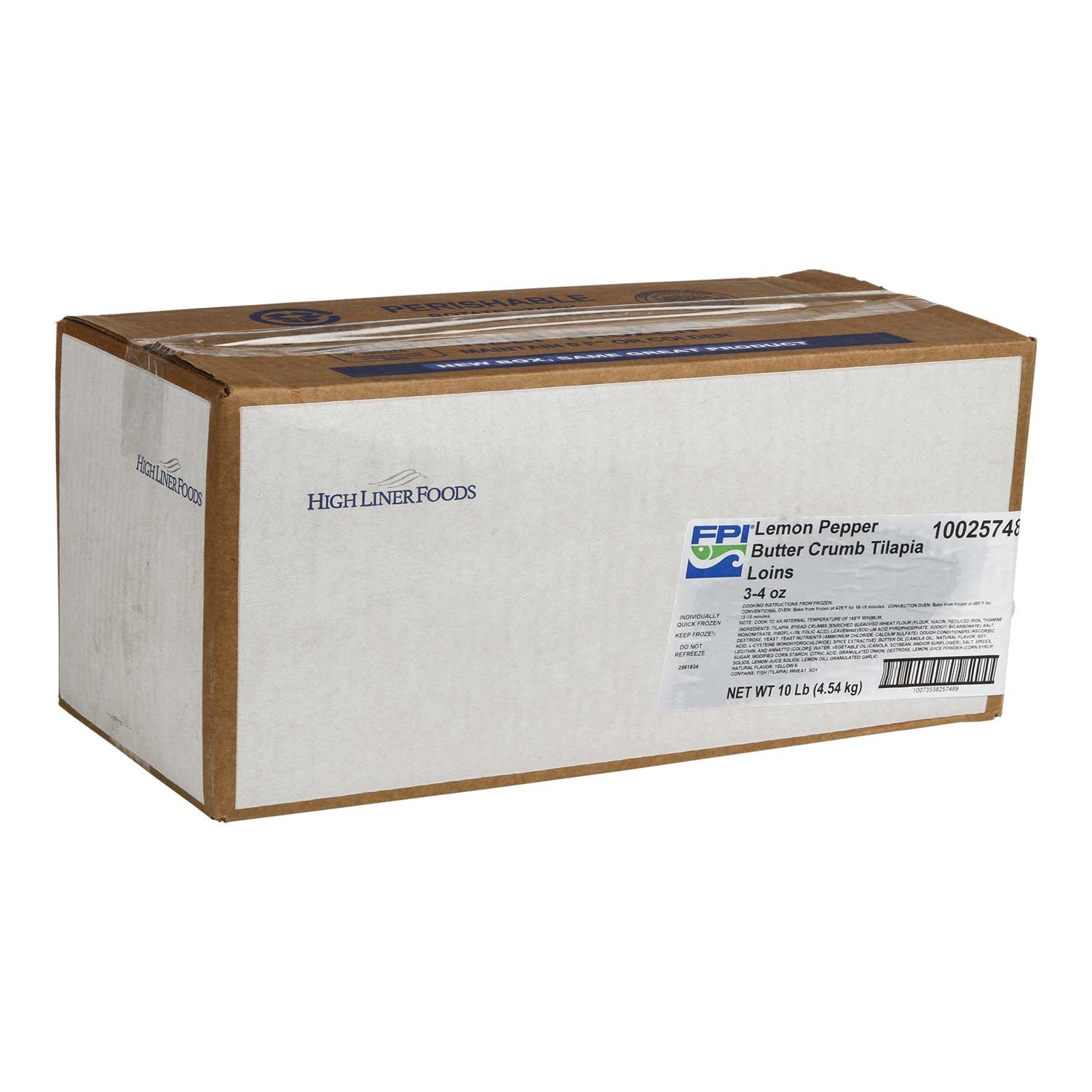 Lemon Pepper Crumb Topped Tilapia Loin, 3 to 4 Ounce of 40-59 Pieces, 10 Pound.