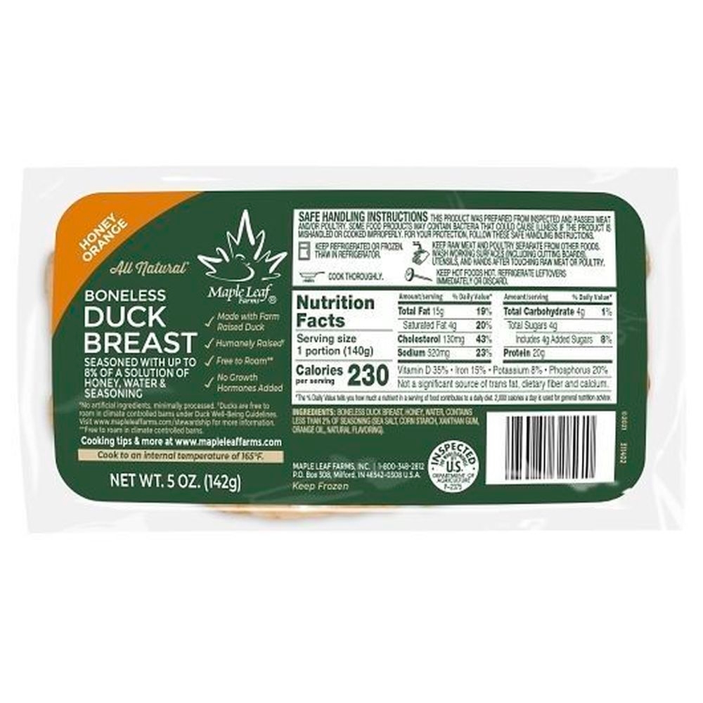 Maple Leaf Farms Honey Orange Boneless Duck Breast, 5 Ounce -- 12 per case