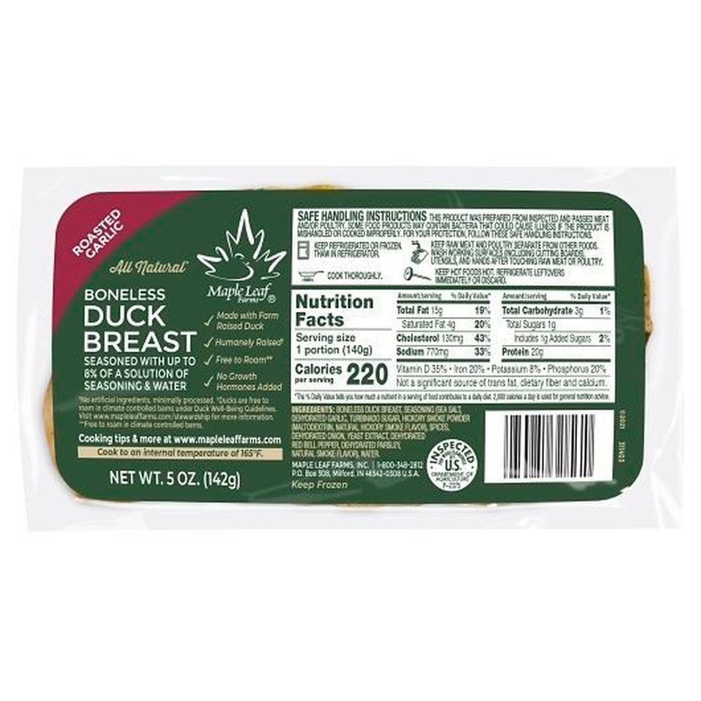 Maple Leaf Farms All Natural Boneless Garlic Duck Breast -- 12 per case