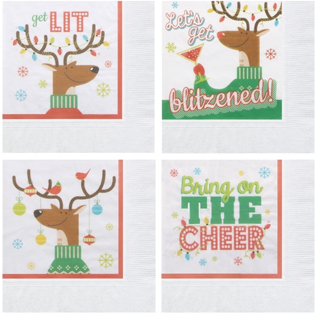 Hoffmaster White Coin Embossed Reindeer Games Beverage Napkin, 10 x 10 inch -- 1000 per case.