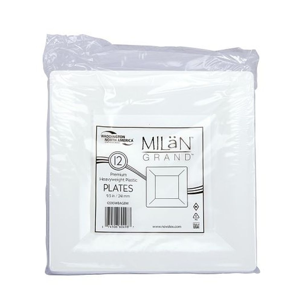 Milan Grand 9.5 inch White Premium Heavyweight Plastic Plate, 12 count - 10 per case