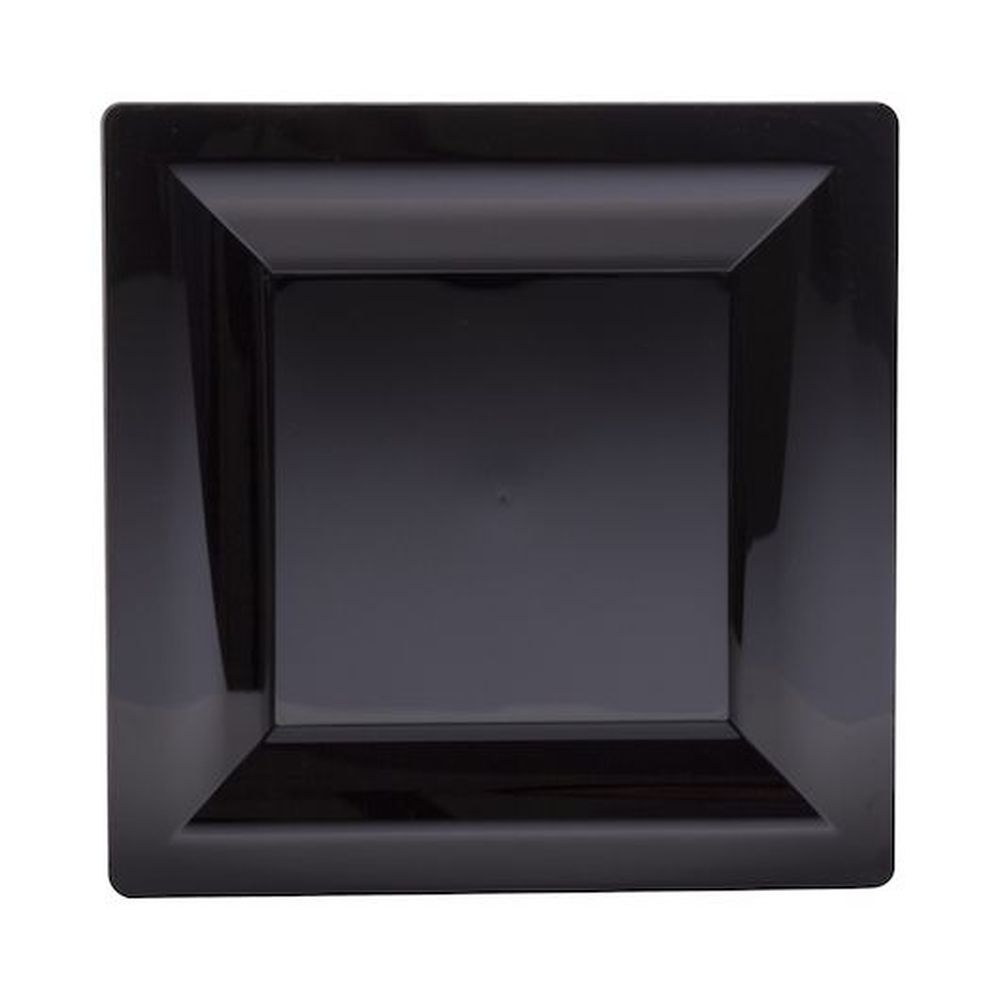 Milan Grand 8.75 inch Black Premium Heavyweight Plastic Plate, 12 count - 14 per case