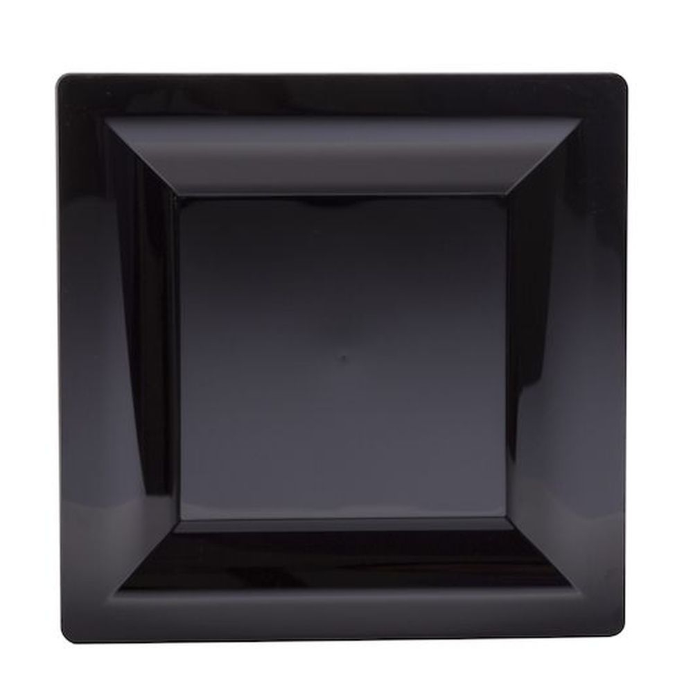 Milan Grand 9.5 inch Black Premium Heavyweight Plastic Plate, 12 count - 10 per case