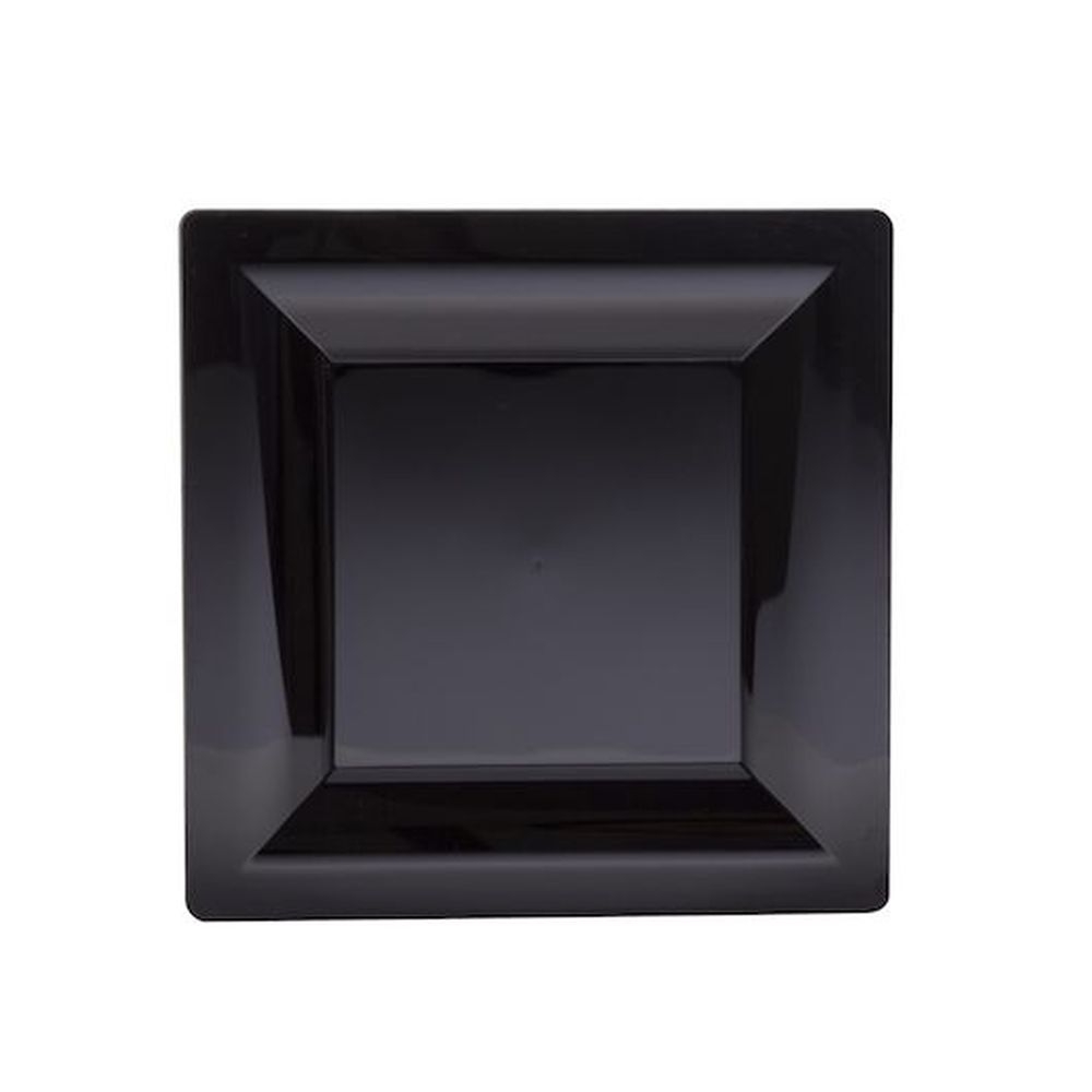 Milan Grand 6.75 inch Black Premium Heavyweight Plastic Plate, 12 count - 14 per case