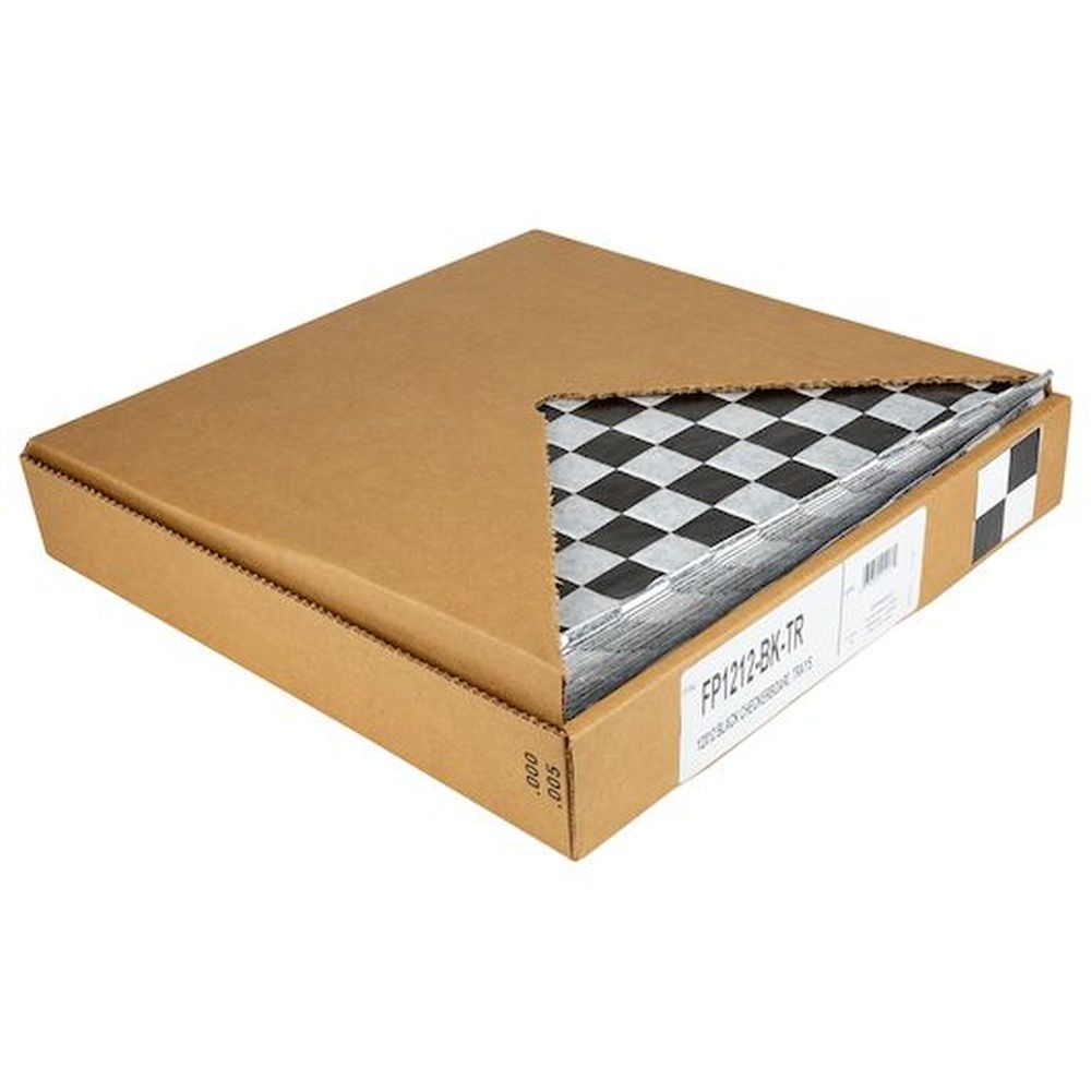 Durable Packaging 12 x 12 inch Black Check Grease Resistant Flat Sheet, 1000 count - 5 per case