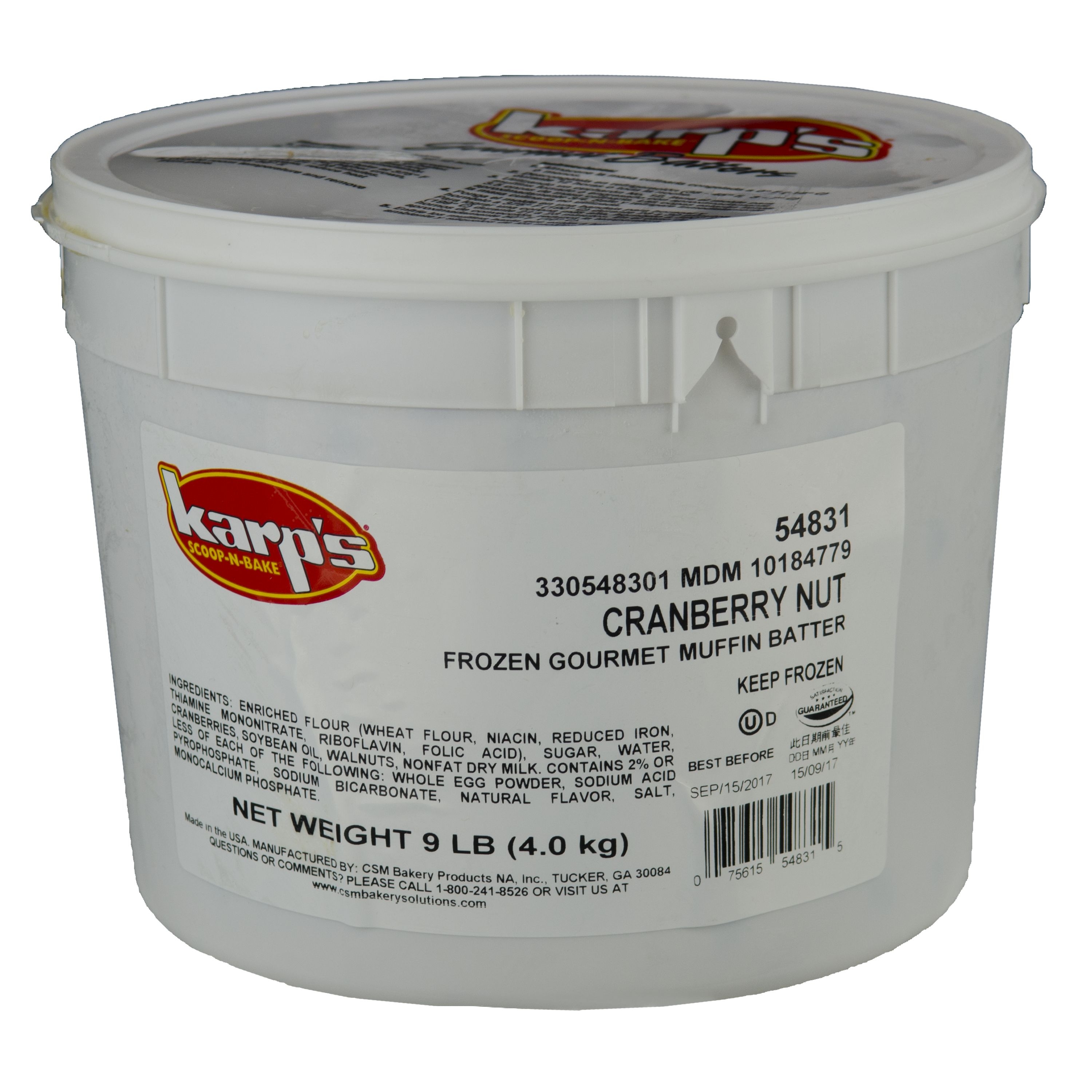 Baker and Baker Karps Scoop N Bake Cranberry Nut Muffin Batter, 9 Pound -- 2 pails.