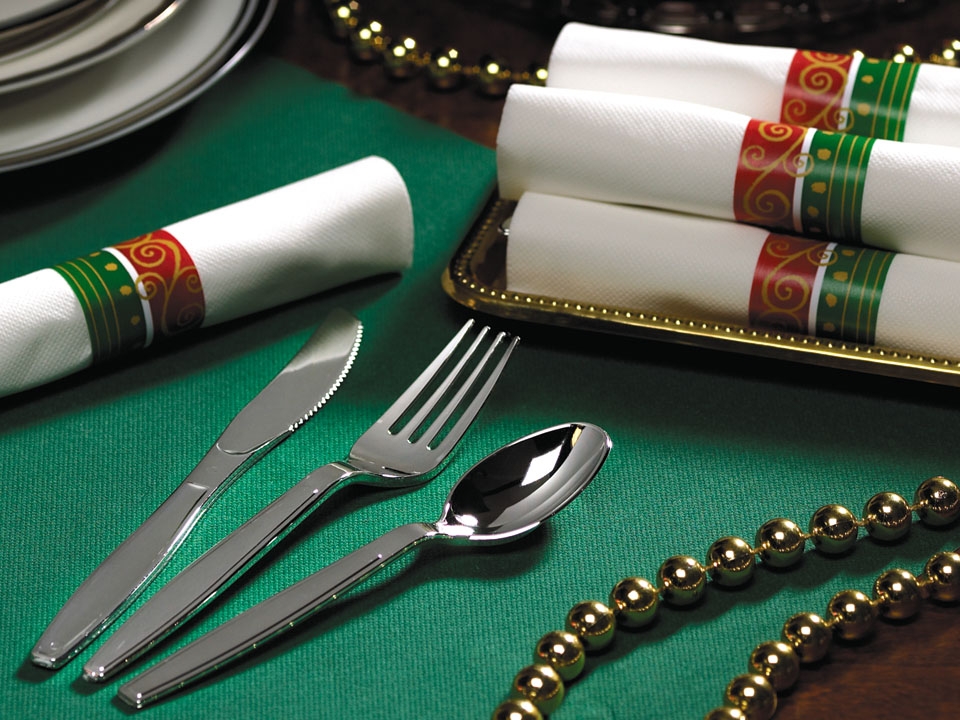 Hoffmaster FashnPoint Festive Holiday Napkin Metallic Cutlery Kit, 15 1/2 x 15 1/2 inch 50 count per pack -- 2 per case.