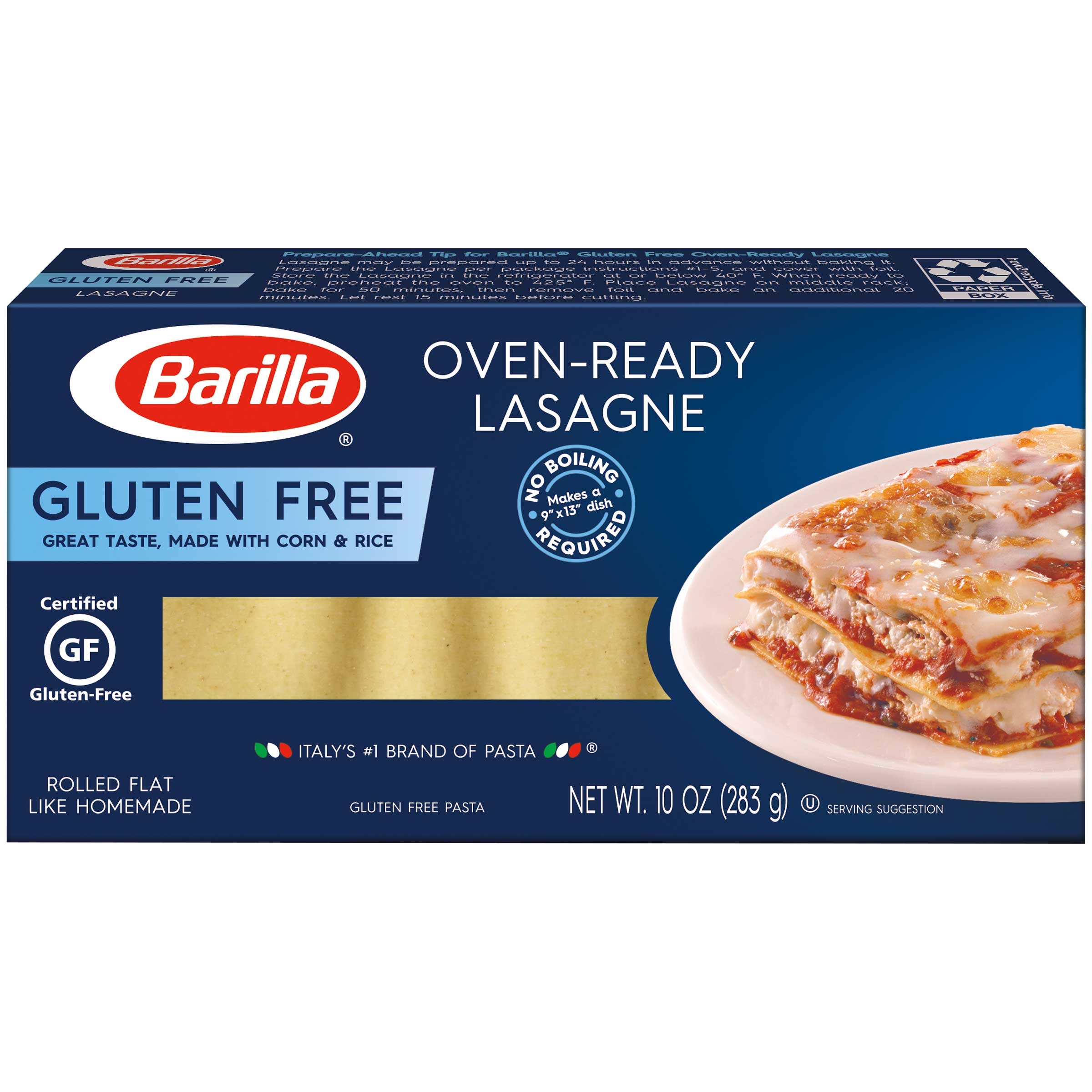 Barilla Gluten Free Oven Ready Lasagane, 10 Ounce -- 12 per case.