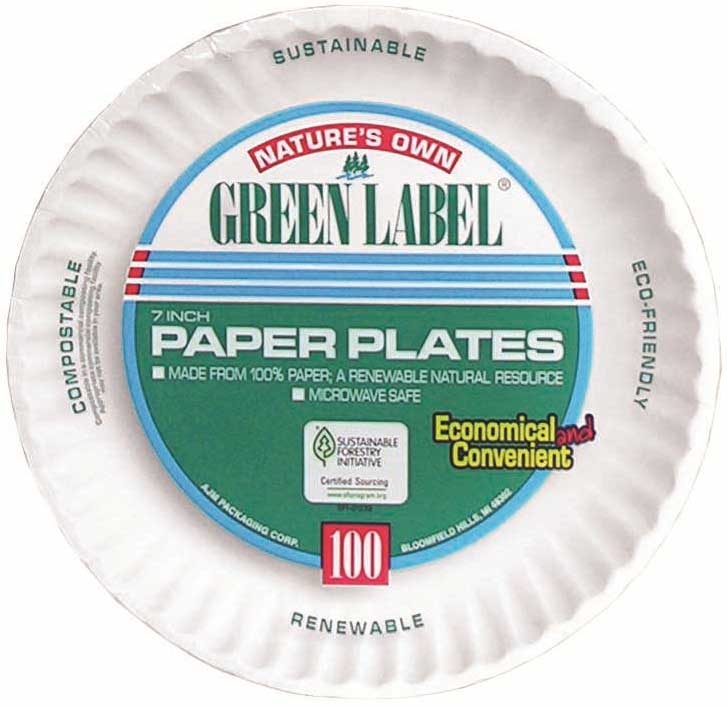 AJM Green Label Paper Plates, 100 count per pack -- 2 per case