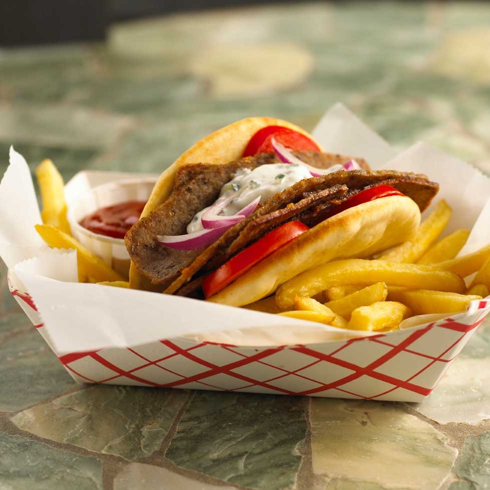 Kronos Frozen Gyrokone Original Premium Beef Strip, 1.25 Ounce -- 128 per case.