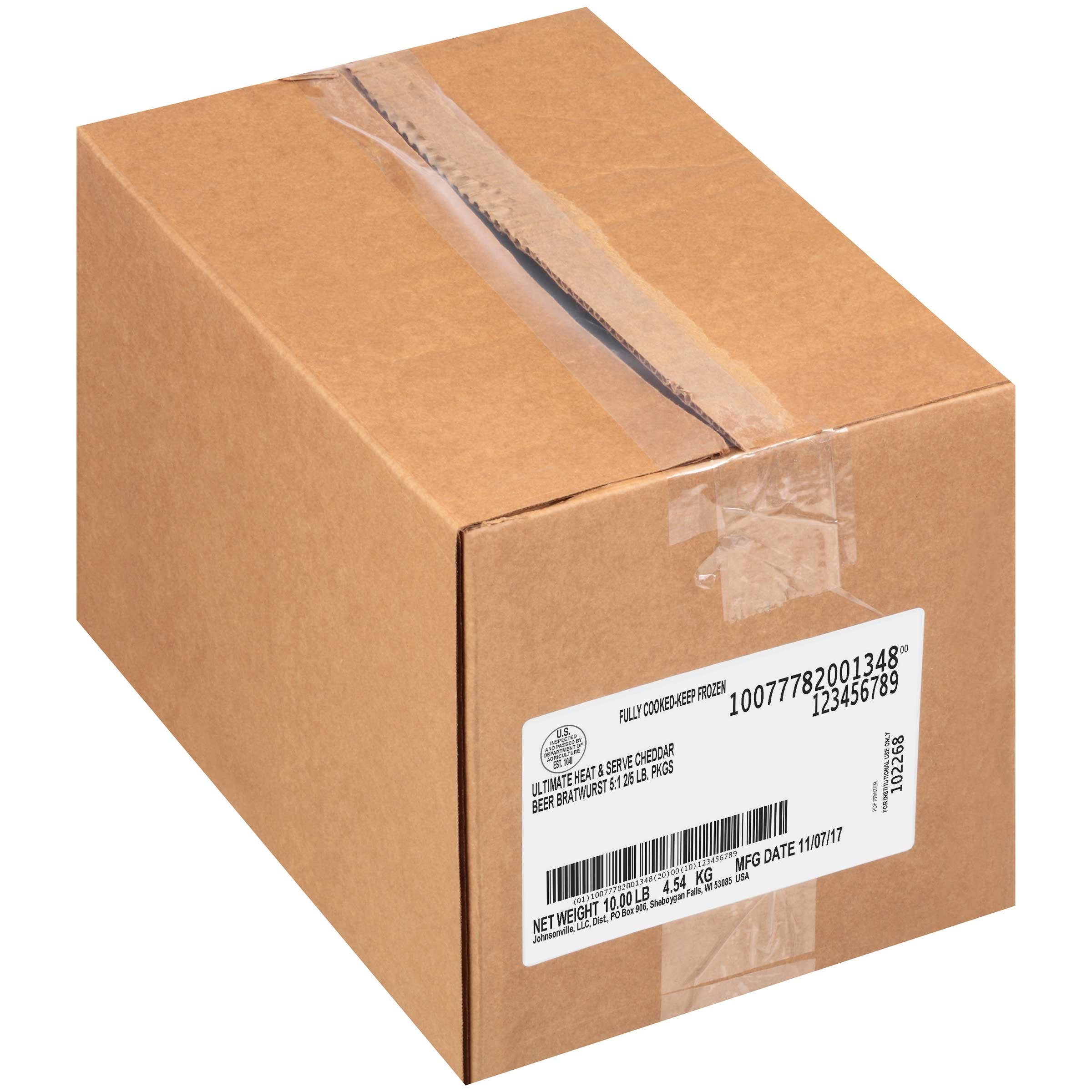 Johnsonville Ultimate Heat and Serve Cooked Cheddar Beer Bratwurst, 80 Ounce -- 2 per case.