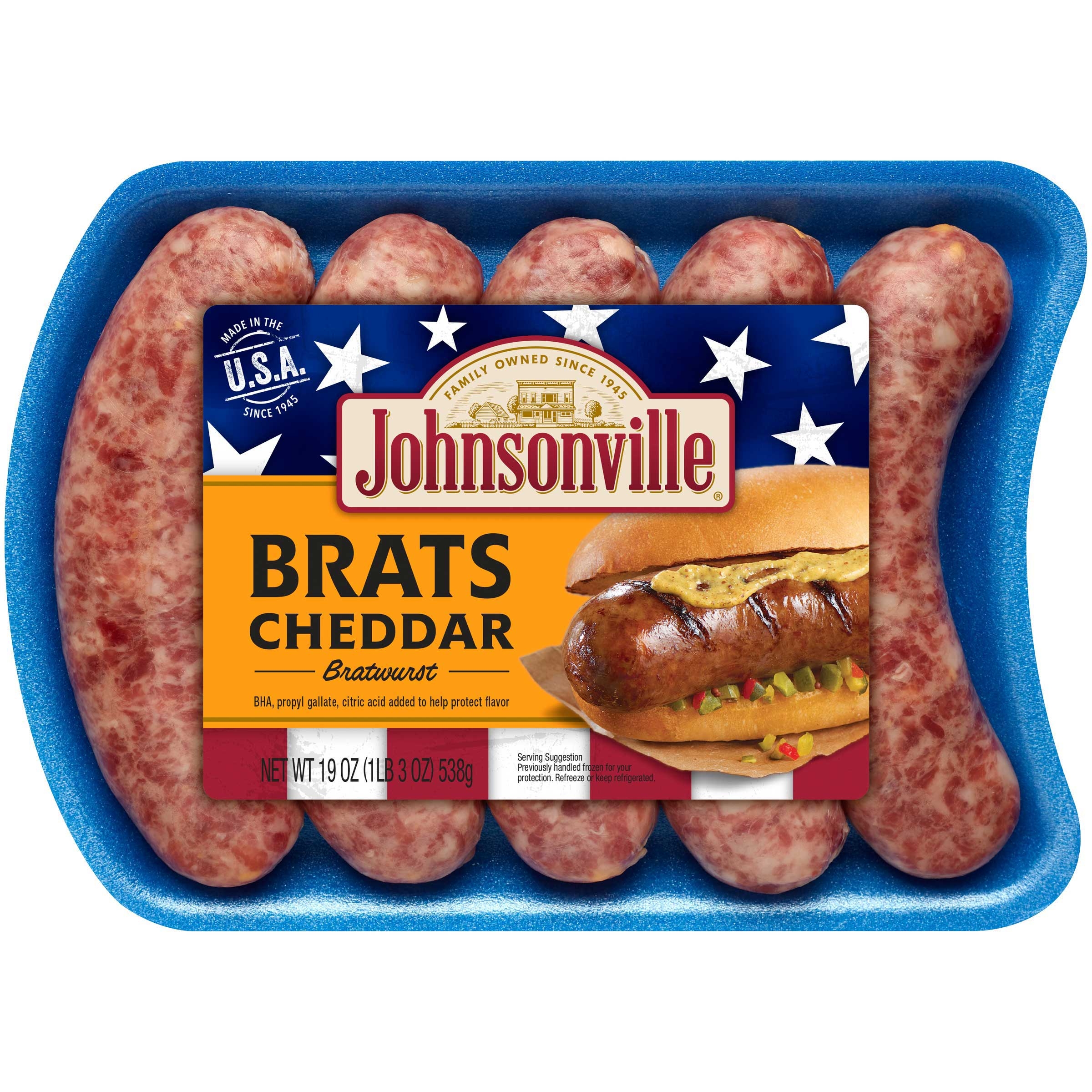 Johnsonville Cheddar Bratwurst, 19 Ounce -- 12 per case.