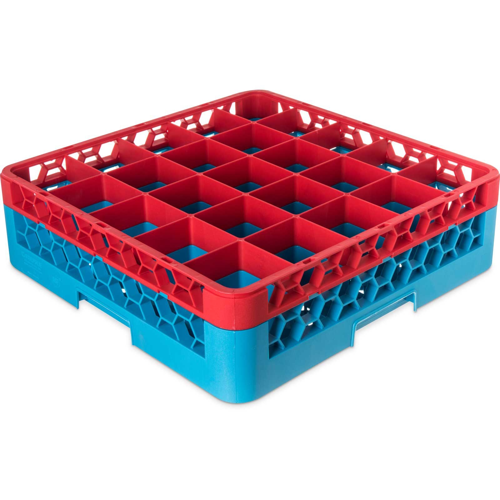Carlisle OptiClean Polypropylene Red and Carlisle Blue 25 Compartment Divided Glass Rack with 1 Extender, 5.56 inch -- 4 per case