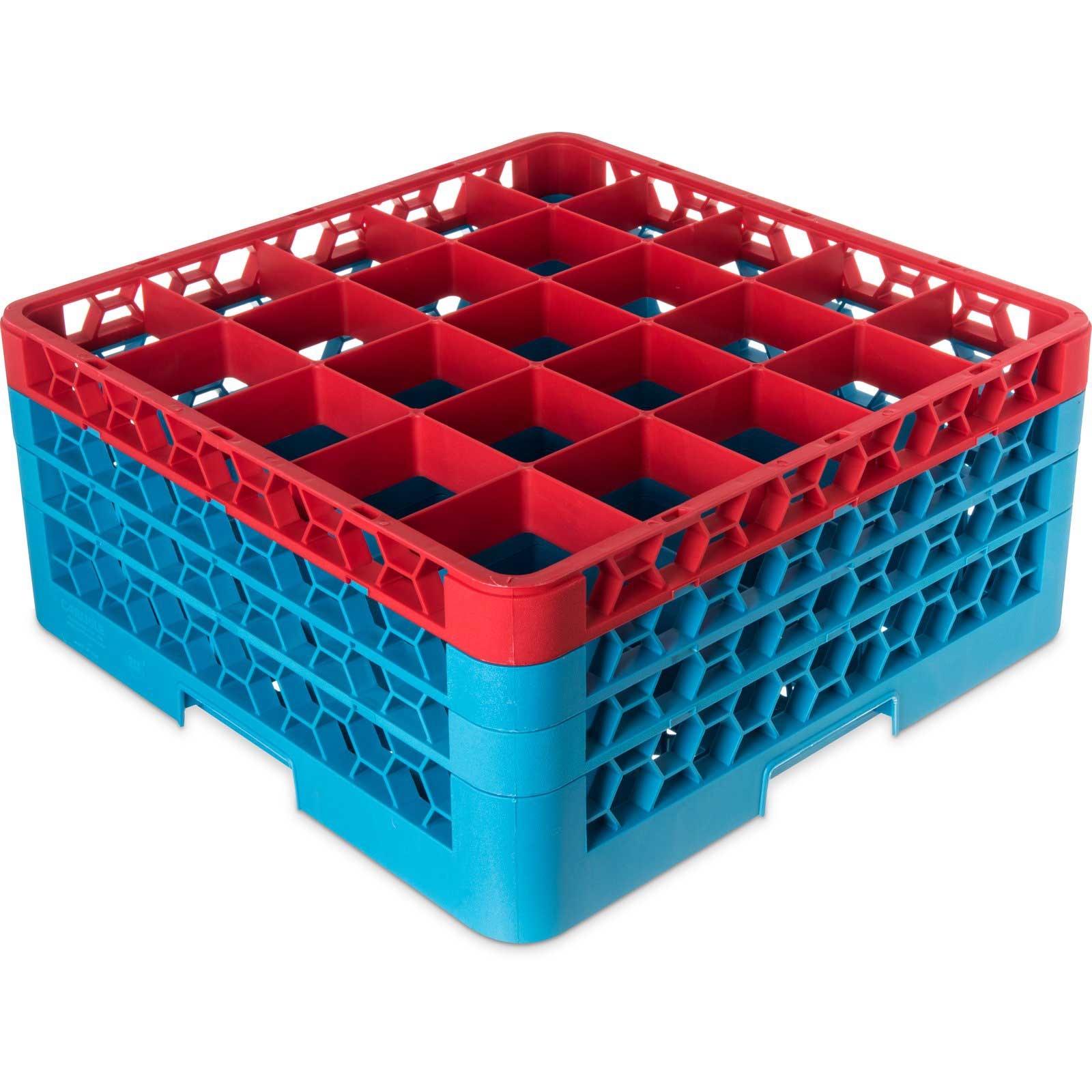 Carlisle OptiClean Polypropylene Red and Carlisle Blue 25 Compartment Divided Glass Rack with 3 Extender, 8.72 inch -- 2 per case