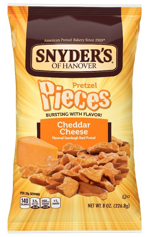 Snyders of Hanover Cheddar Cheese Pretzel Pieces, 8 Ounce -- 6 per case.