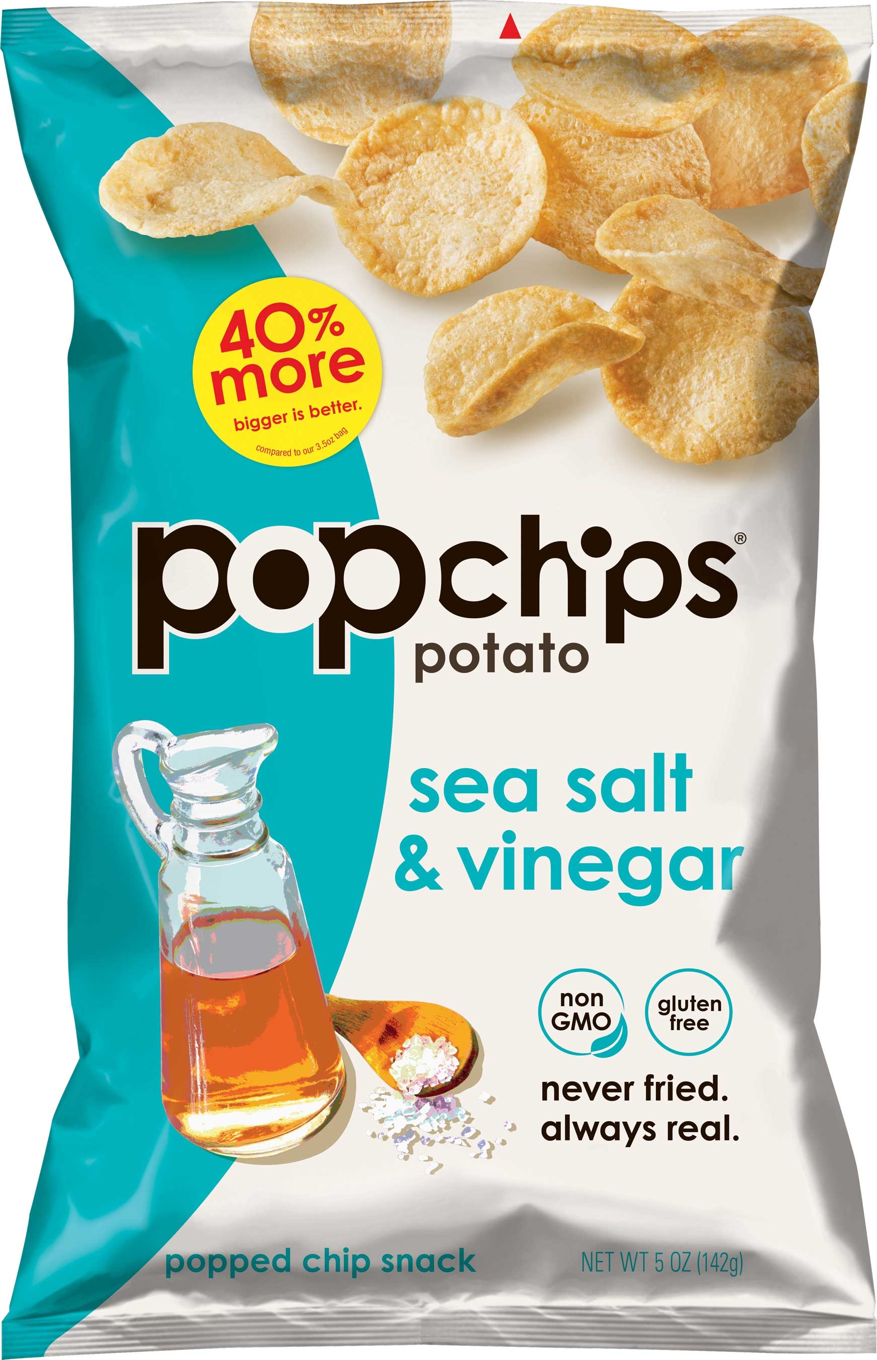 Popchips Sea Salt and Vinegar Popped Potato Chips, 5 Ounce -- 12 per case.