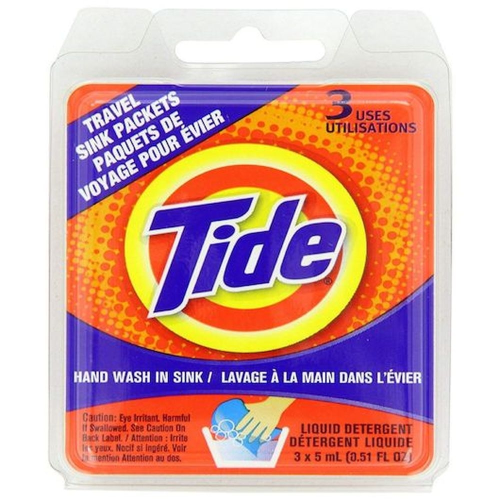 Tide Travel Sink Packets Liquid Laundry Detergent, 3 count - 24 per case