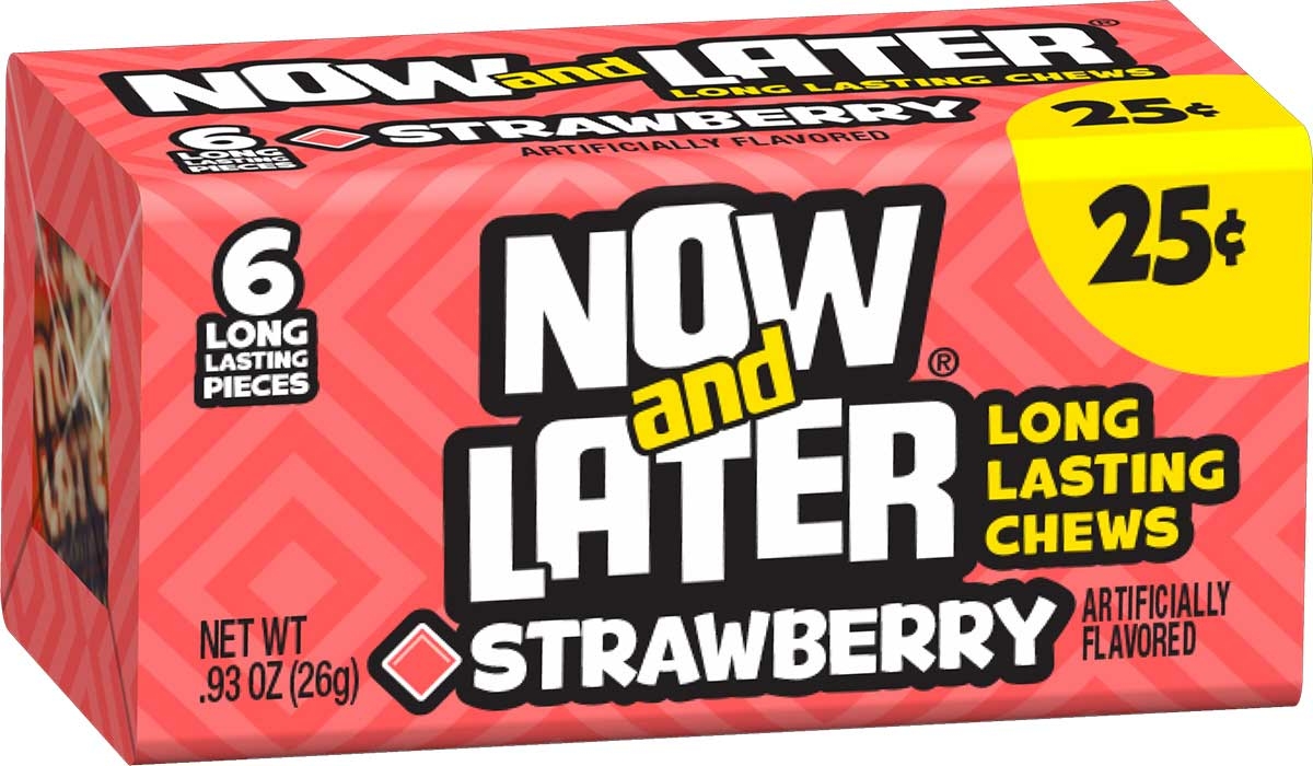 Now and Later Strawberry Long Lasting Chew Candy - 24 per pack -- 12 packs per case.
