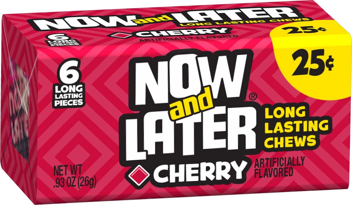 Now and Later Cherry Long Lasting Chew Candy - 24 per pack -- 12 packs per case.