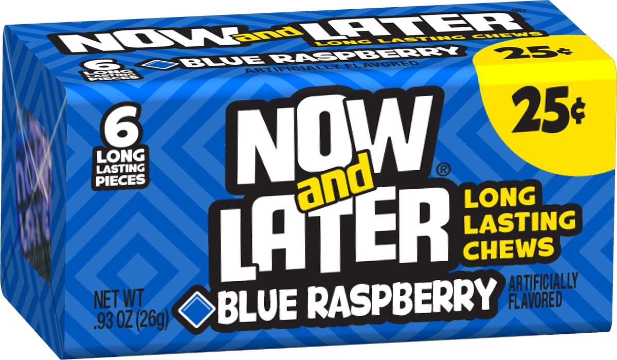 Now and Later Blue Raspberry Long Lasting Chew Candy - 24 count per pack -- 12 packs per case