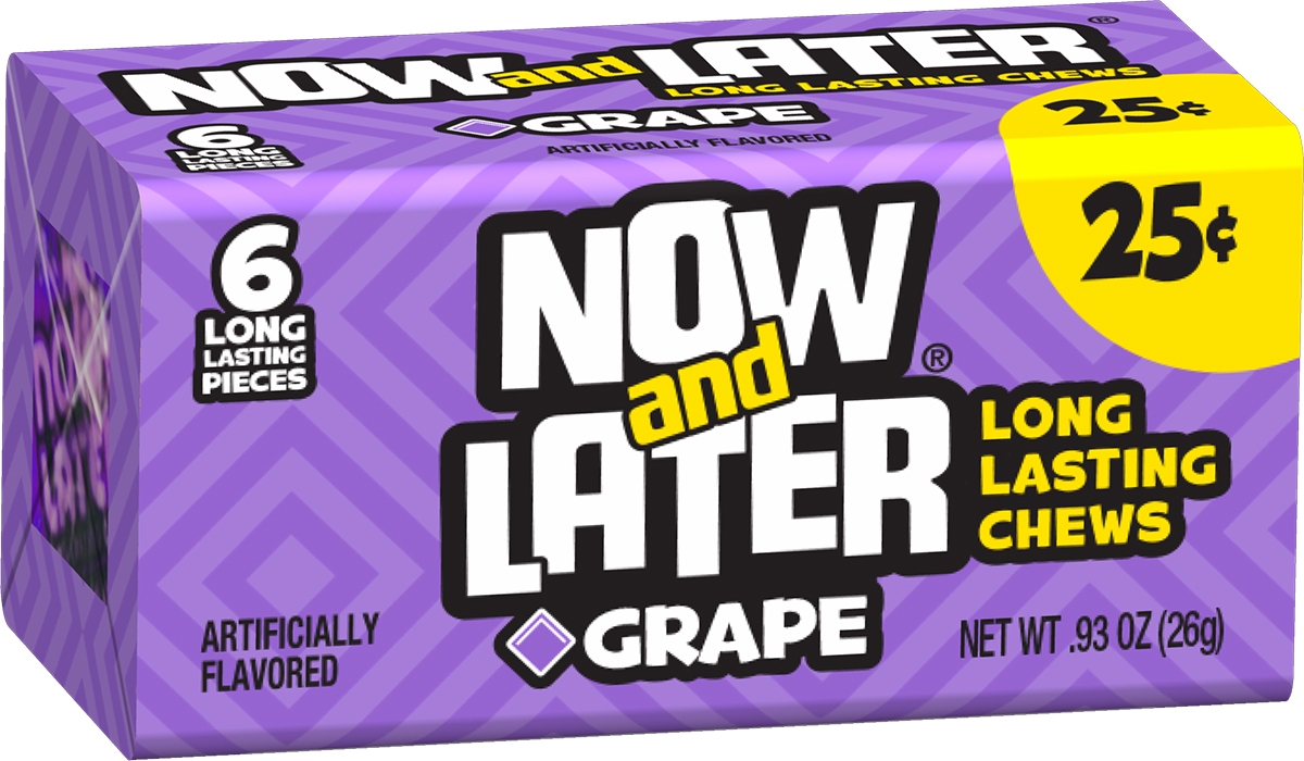 Now and Later Grape Long Lasting Chew Candy - 24 per pack -- 12 packs per case.