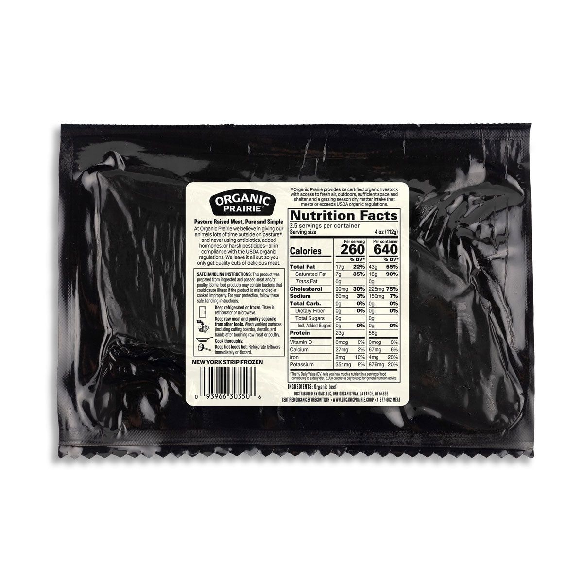 Organic Prairie New York Beef Strip Steak, 0.645 Pound -- 8 per case