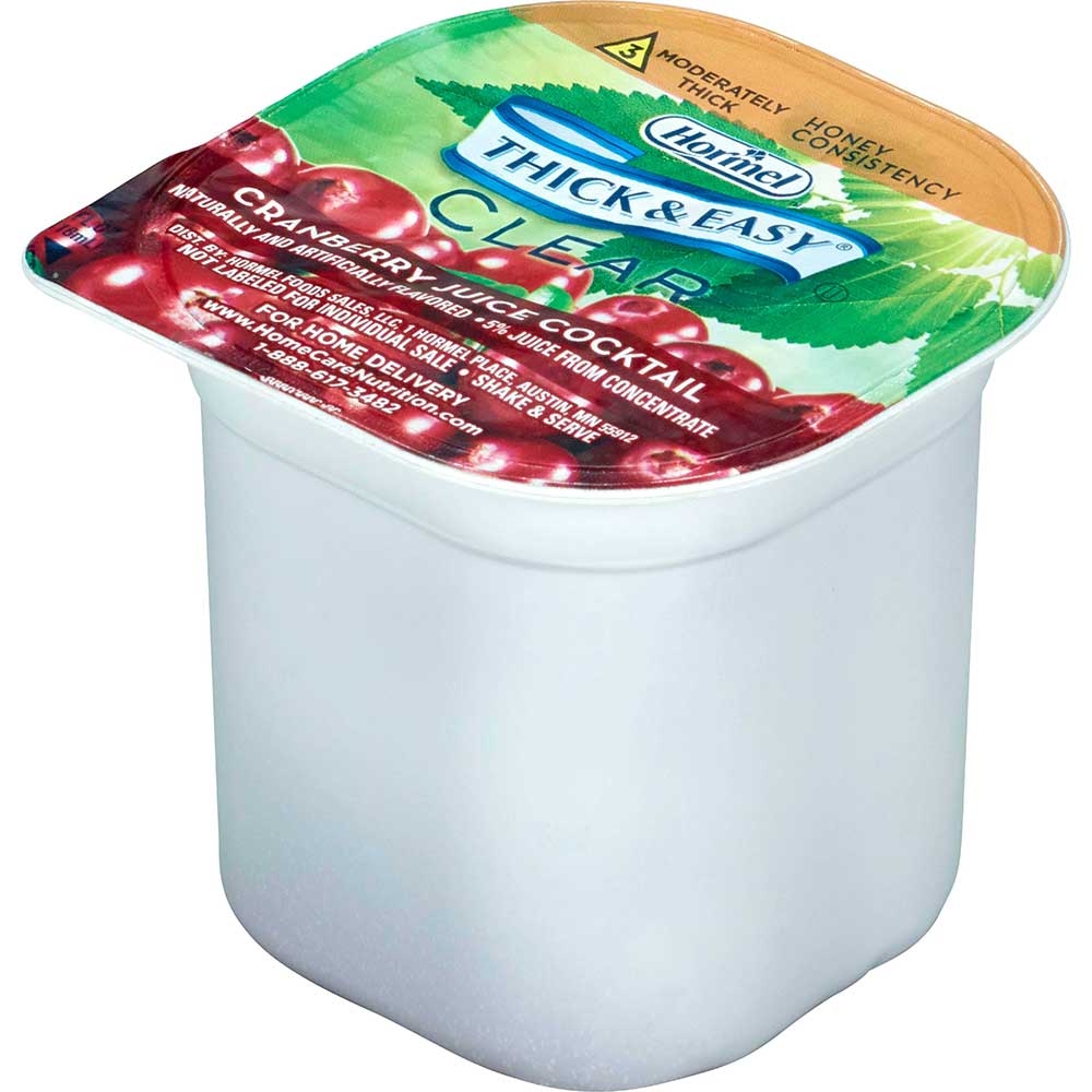 Hormel Health Labs Thick and Easy Thickened Cranberry Juice Cocktail, Honey Consistency Portion Control Cups, 4 Ounce -- 24 per case