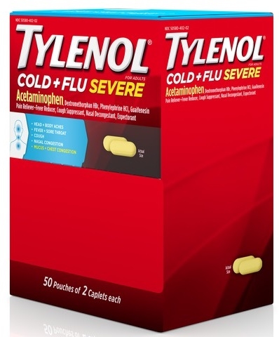 Tylenol Cold and Flu Severe Caplets, 100 count per pack -- 36 per case.